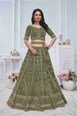 Lehenga Choli brodé en filet doux vert pour femmes