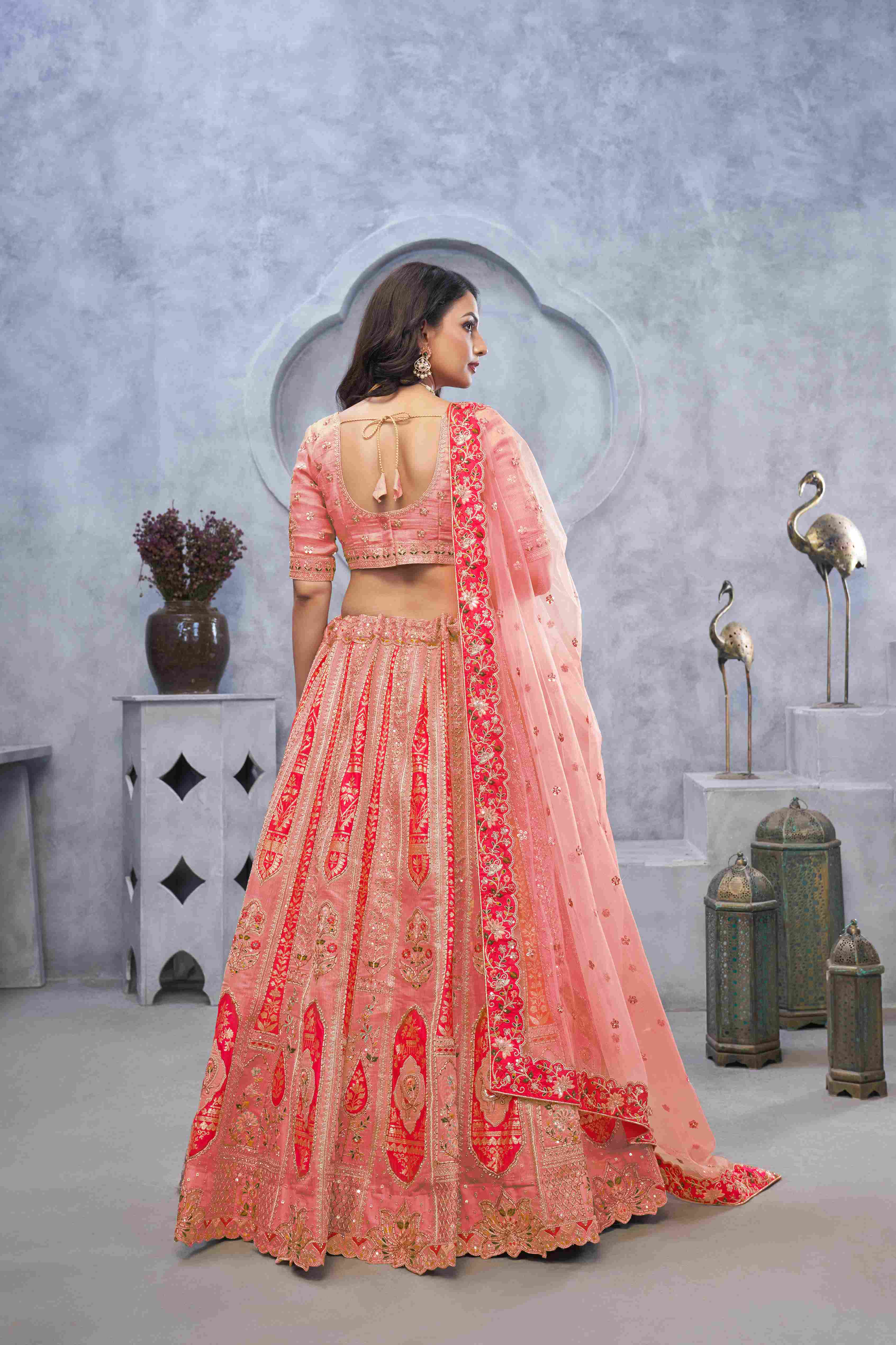 Pink Organza Silk  Embroidered Lehenga Choli