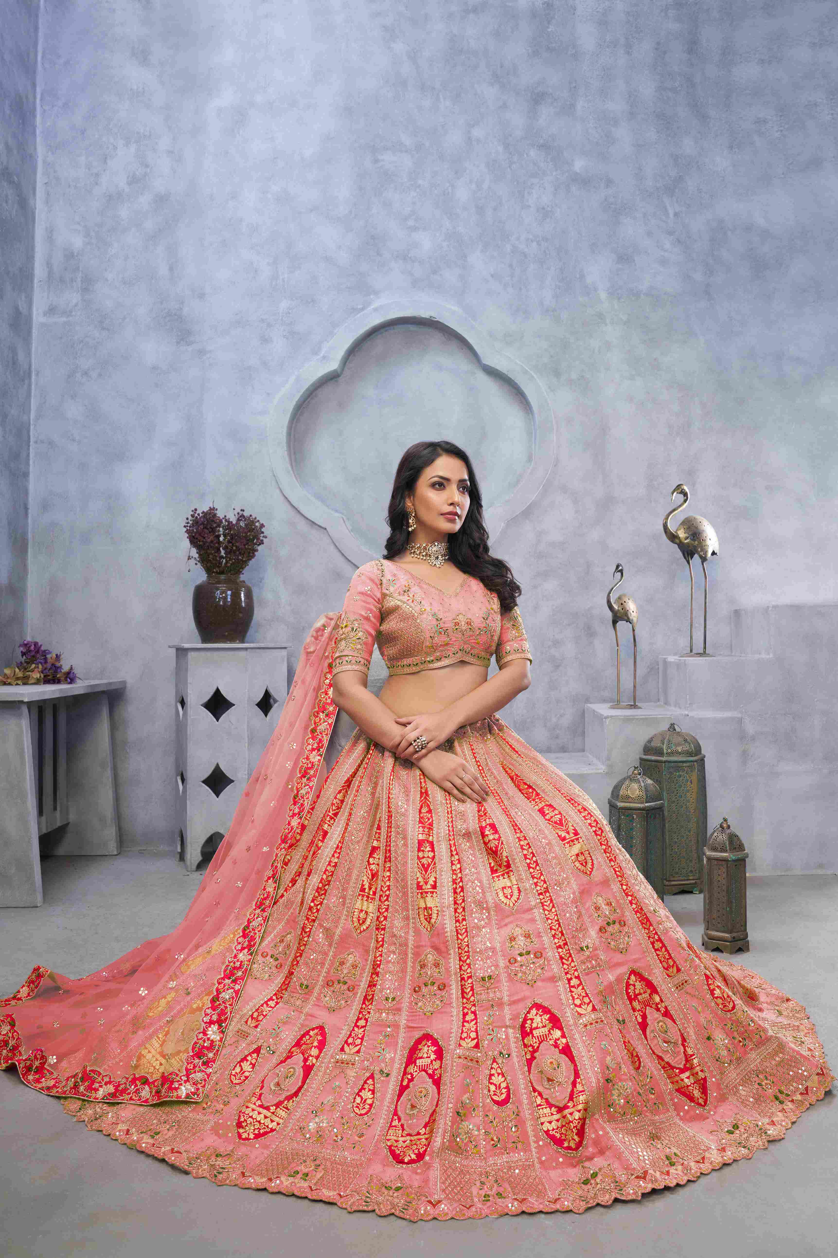 Pink Organza Silk  Embroidered Lehenga Choli