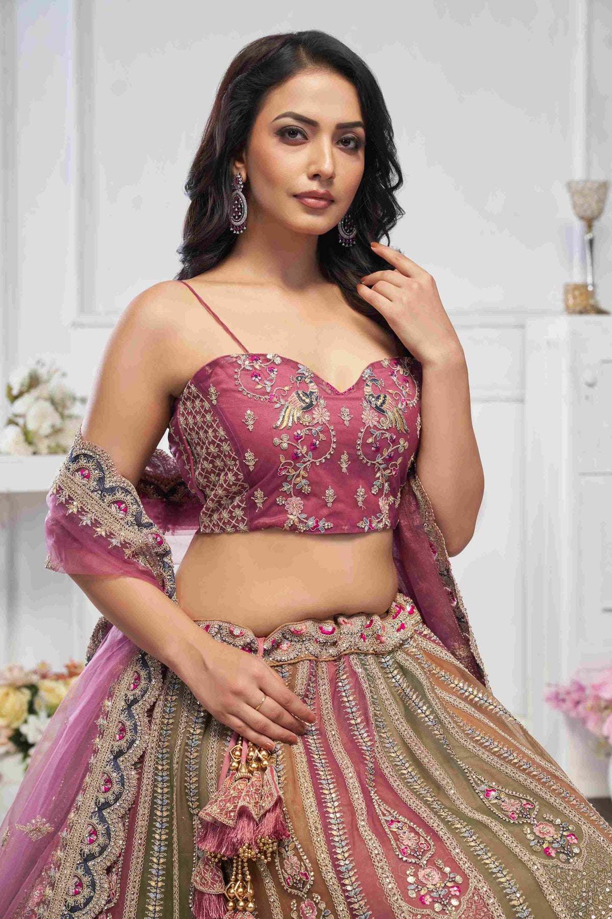 Multi-Onion Soft Net Embroidered Lehenga Choli