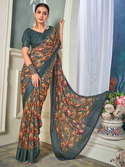 Multi Nylon Chiffon Golden Saree