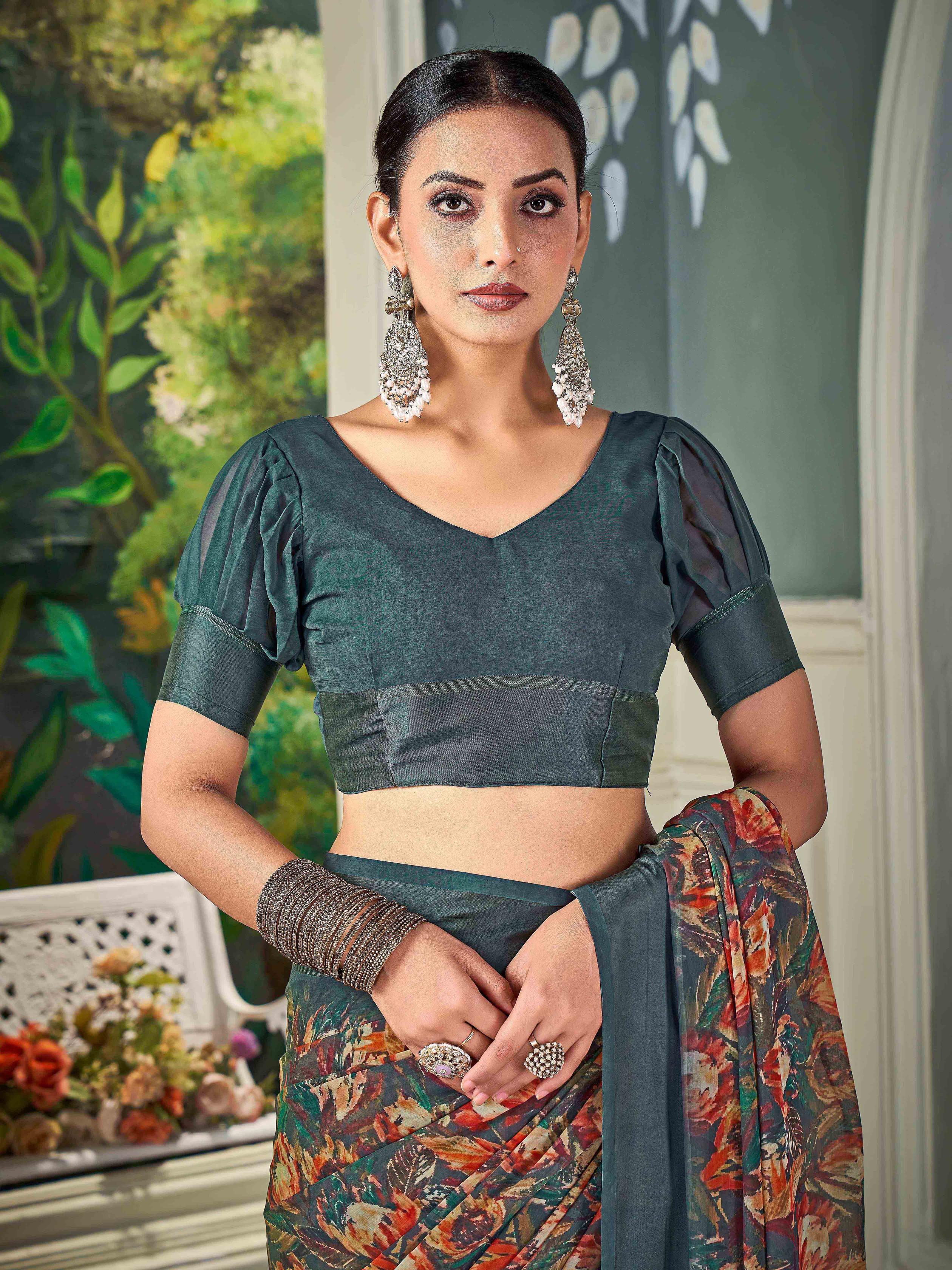 Multi Nylon Chiffon Golden Saree