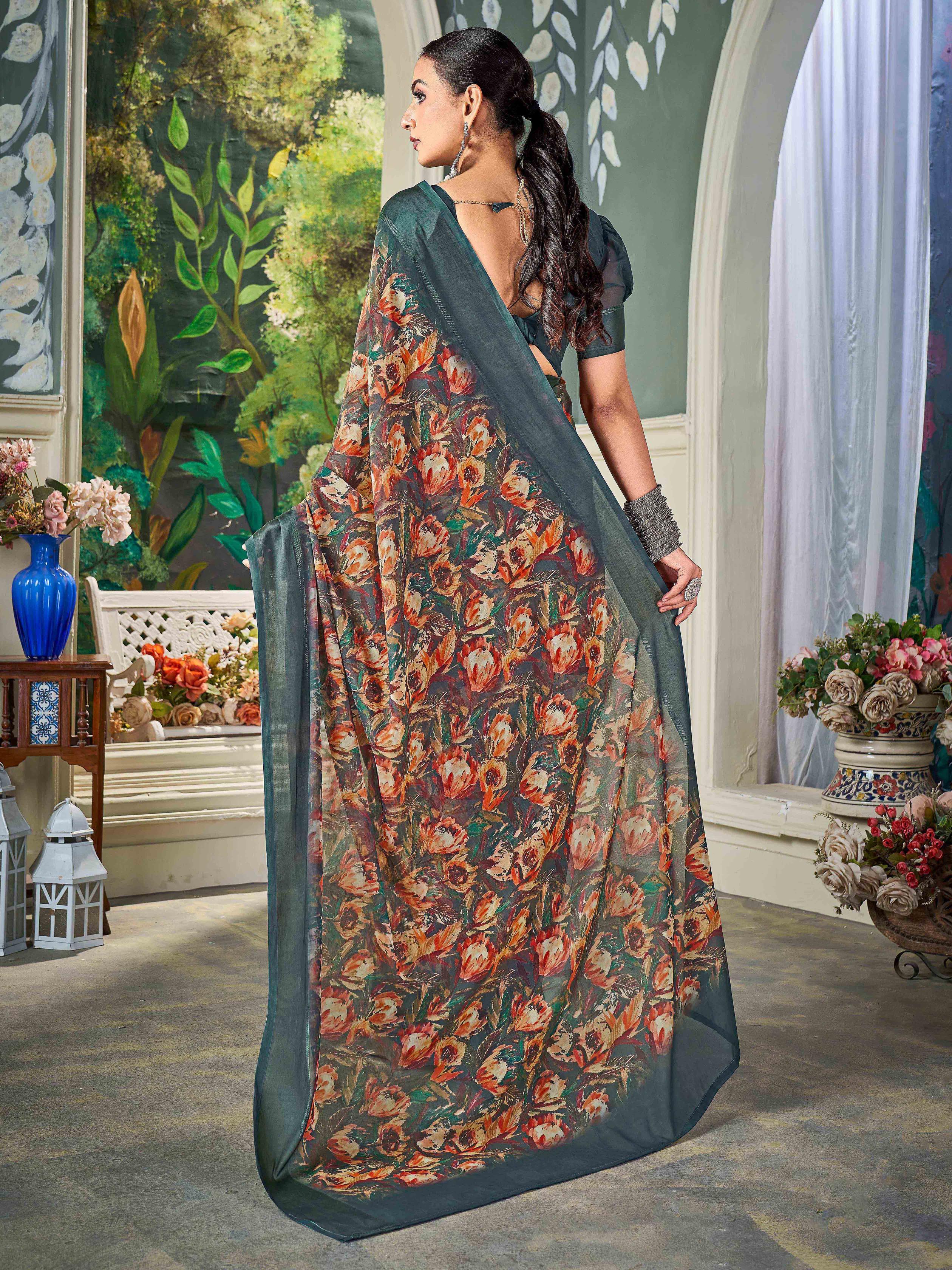 Multi Nylon Chiffon Golden Saree