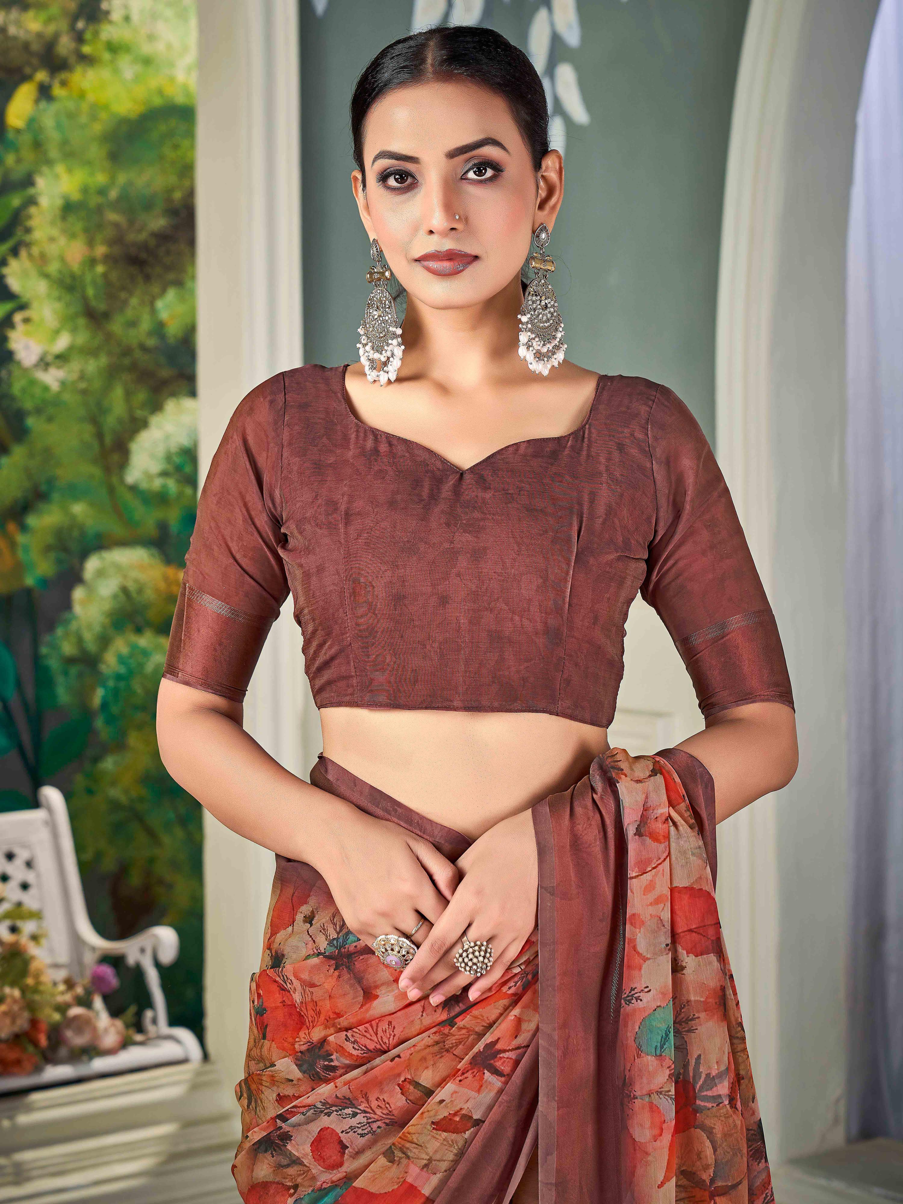 Multi Nylon Chiffon Golden Saree