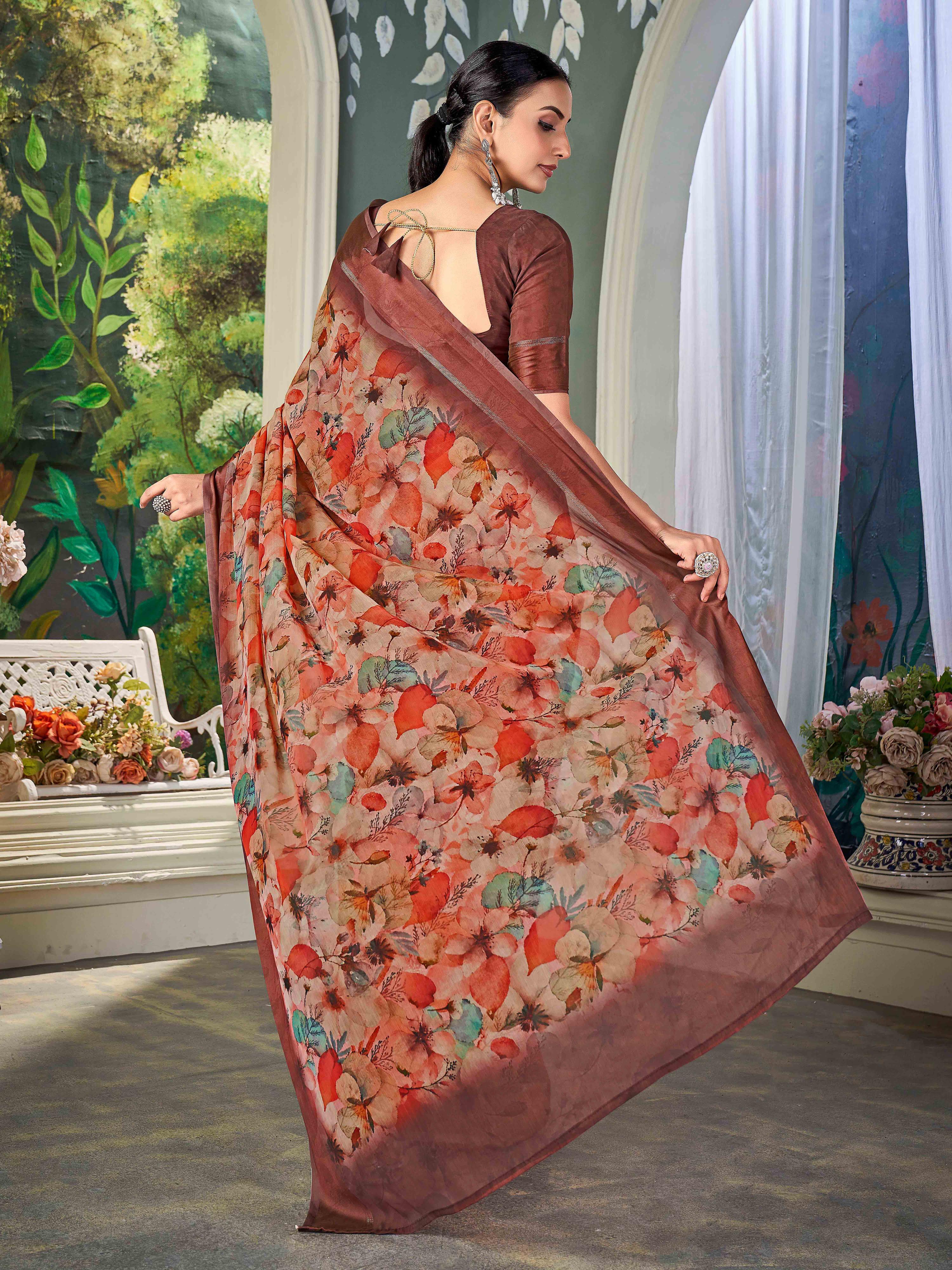 Multi Nylon Chiffon Golden Saree
