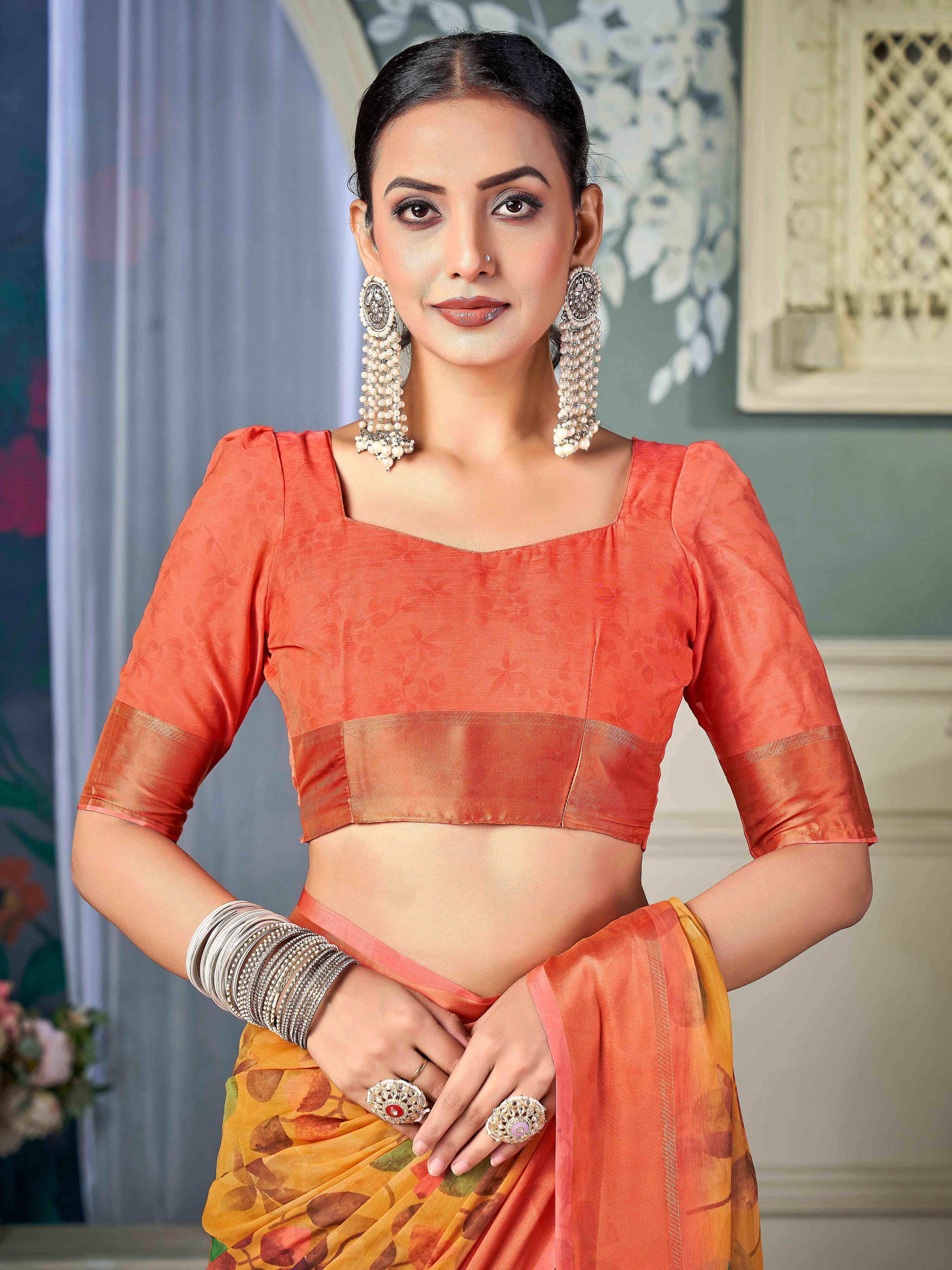 Yellow Nylon Chiffon Golden Saree