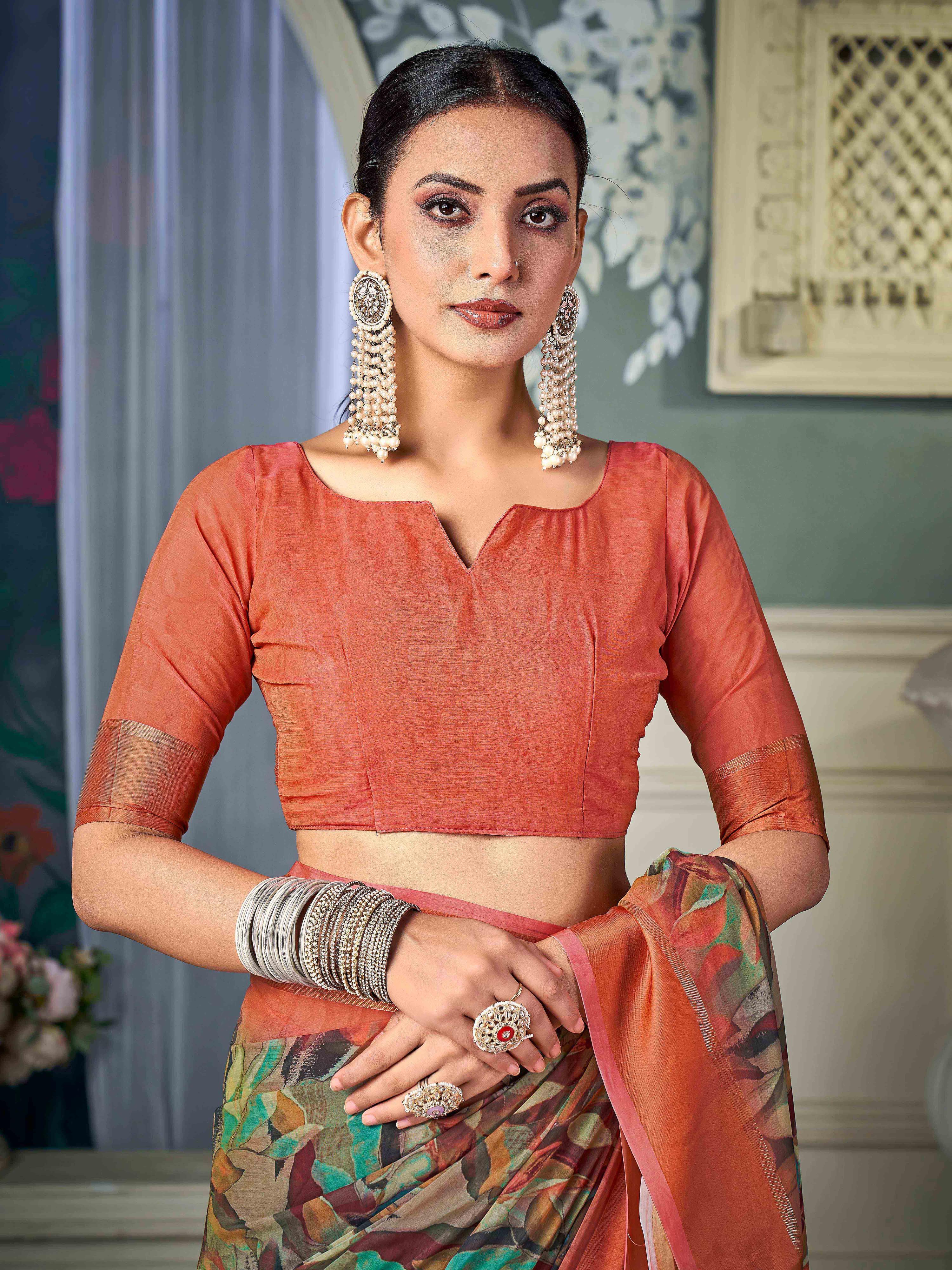 Multi Nylon Chiffon Golden Saree