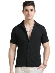 Black Popcorn Half Sleeves Regular Shirt