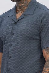 Dark-Blue Popcorn Half Sleeves Regular Shirt