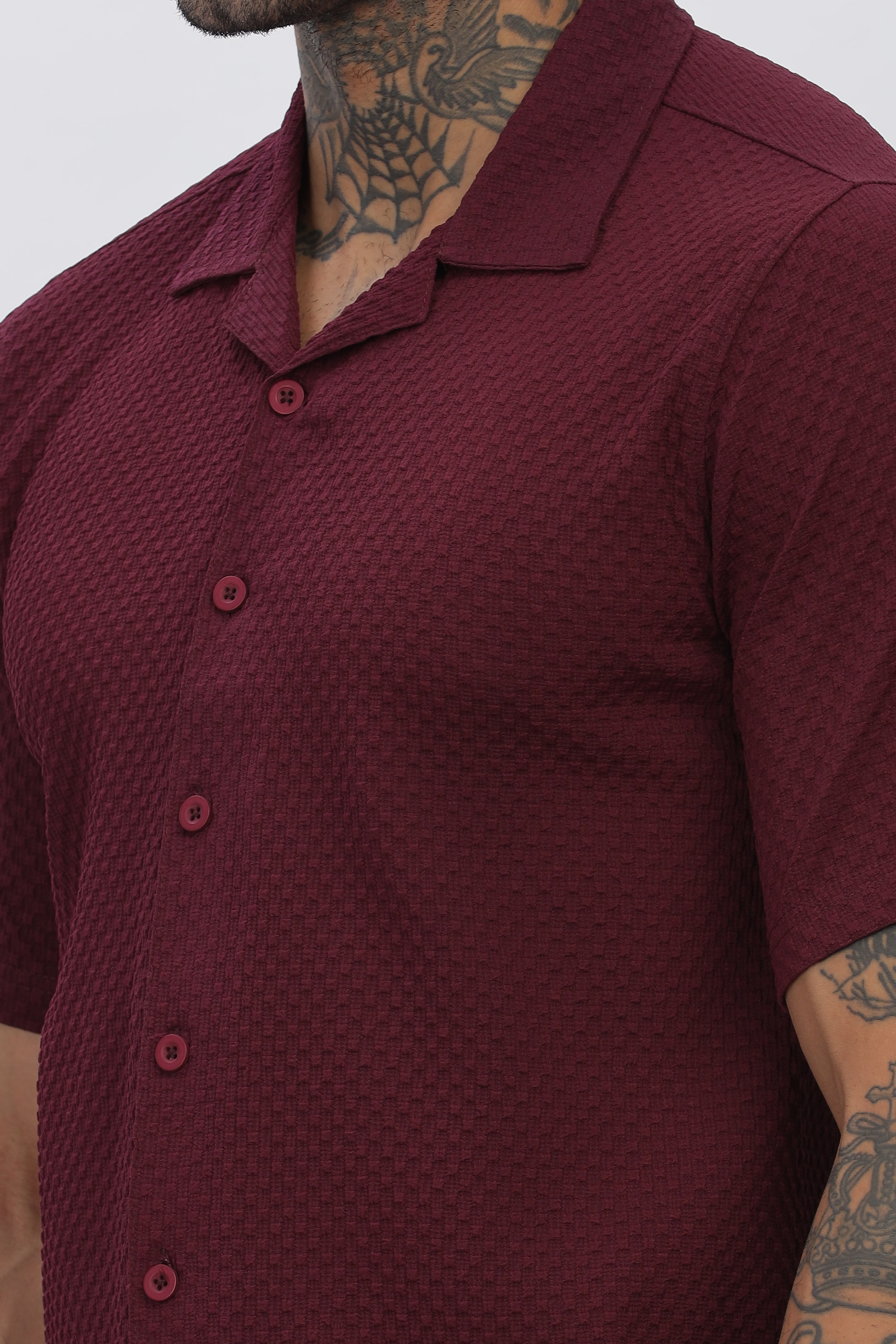 Maroon Popcorn Half Sleeves Regular Shirt