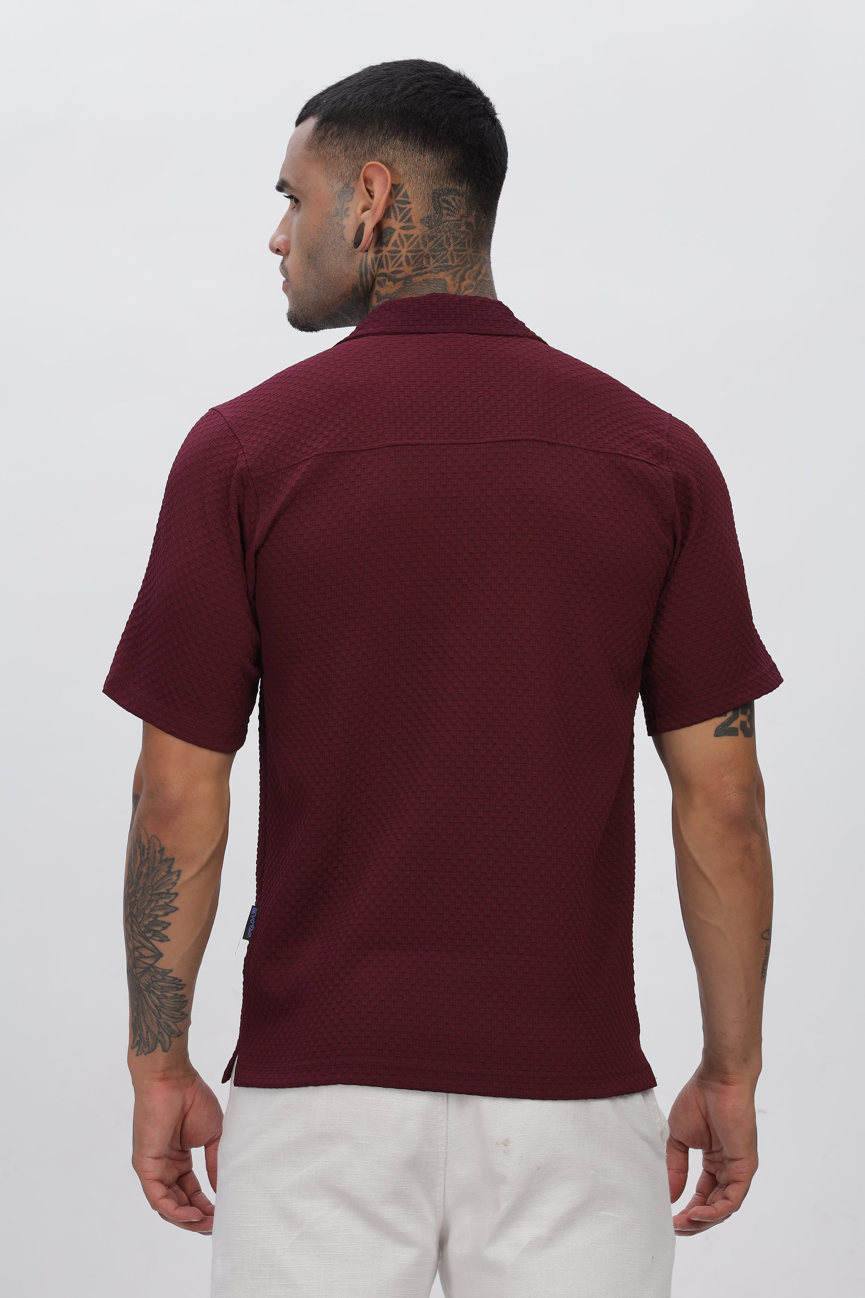 Maroon Popcorn Half Sleeves Regular Shirt