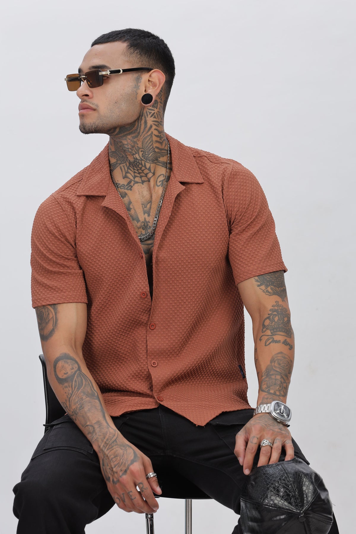 Rust Popcorn Half Sleeves Regular Shirt