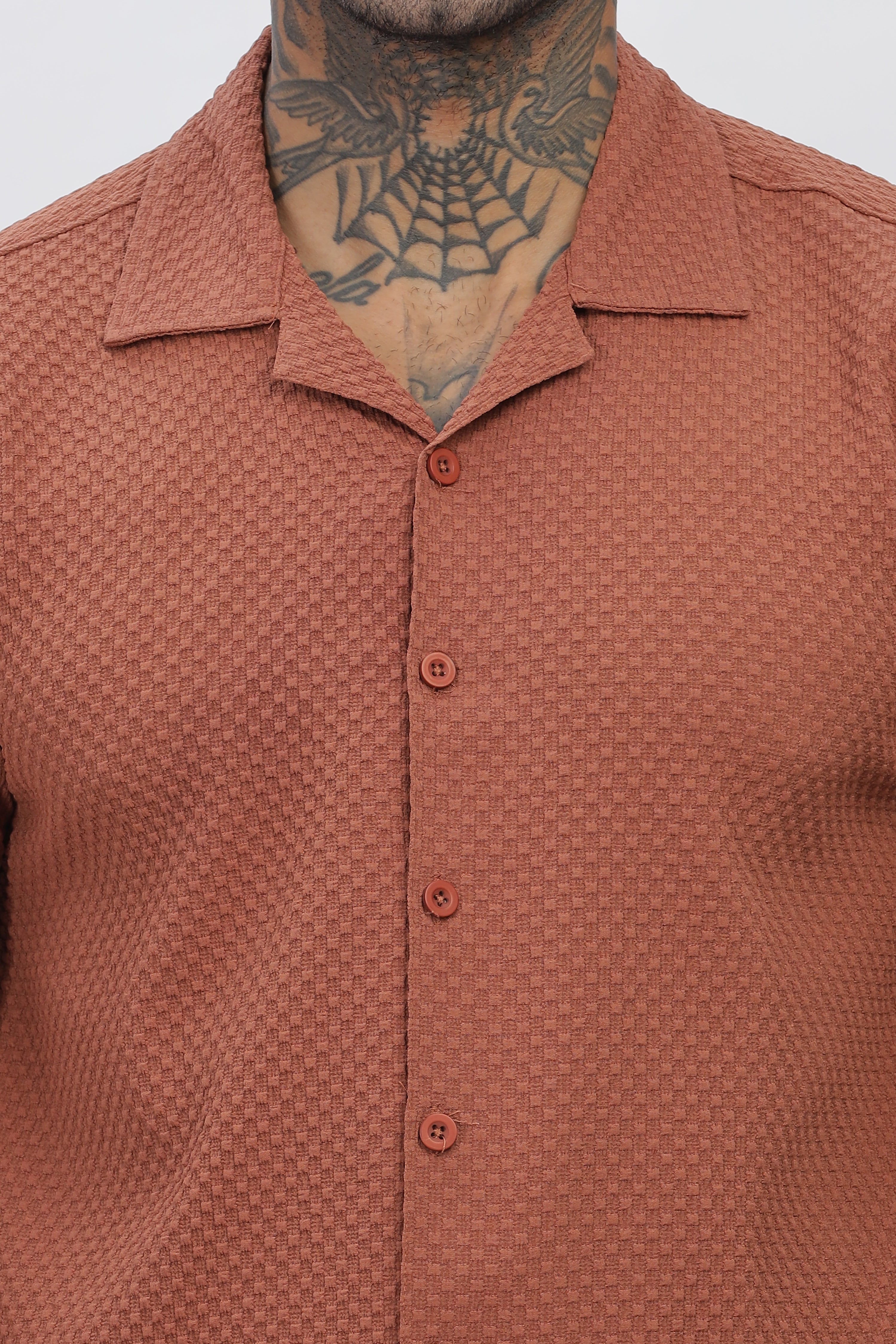 Rust Popcorn Half Sleeves Regular Shirt