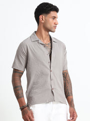 Beige Cotton Blend  Half Sleeves Regular Shirt