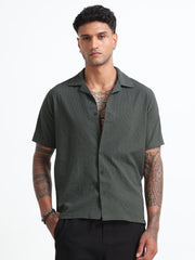 Bottle-Green Cotton Blend  Half Sleeves Regular Shirt