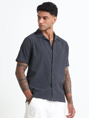 Dark-Grey Cotton Blend  Half Sleeves Regular Shirt