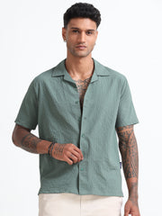 Green Cotton Blend  Half Sleeves Regular Shirt