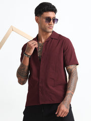 Maroon Cotton Blend  Half Sleeves Regular Shirt