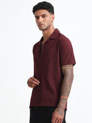 Maroon Cotton Blend  Half Sleeves Regular Shirt