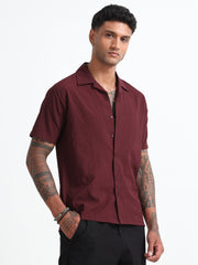 Maroon Cotton Blend  Half Sleeves Regular Shirt