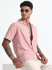 Pink Cotton Blend  Half Sleeves Regular Shirt