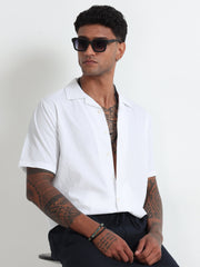 White Cotton Blend  Half Sleeves Regular Shirt