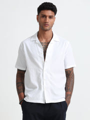 White Cotton Blend  Half Sleeves Regular Shirt