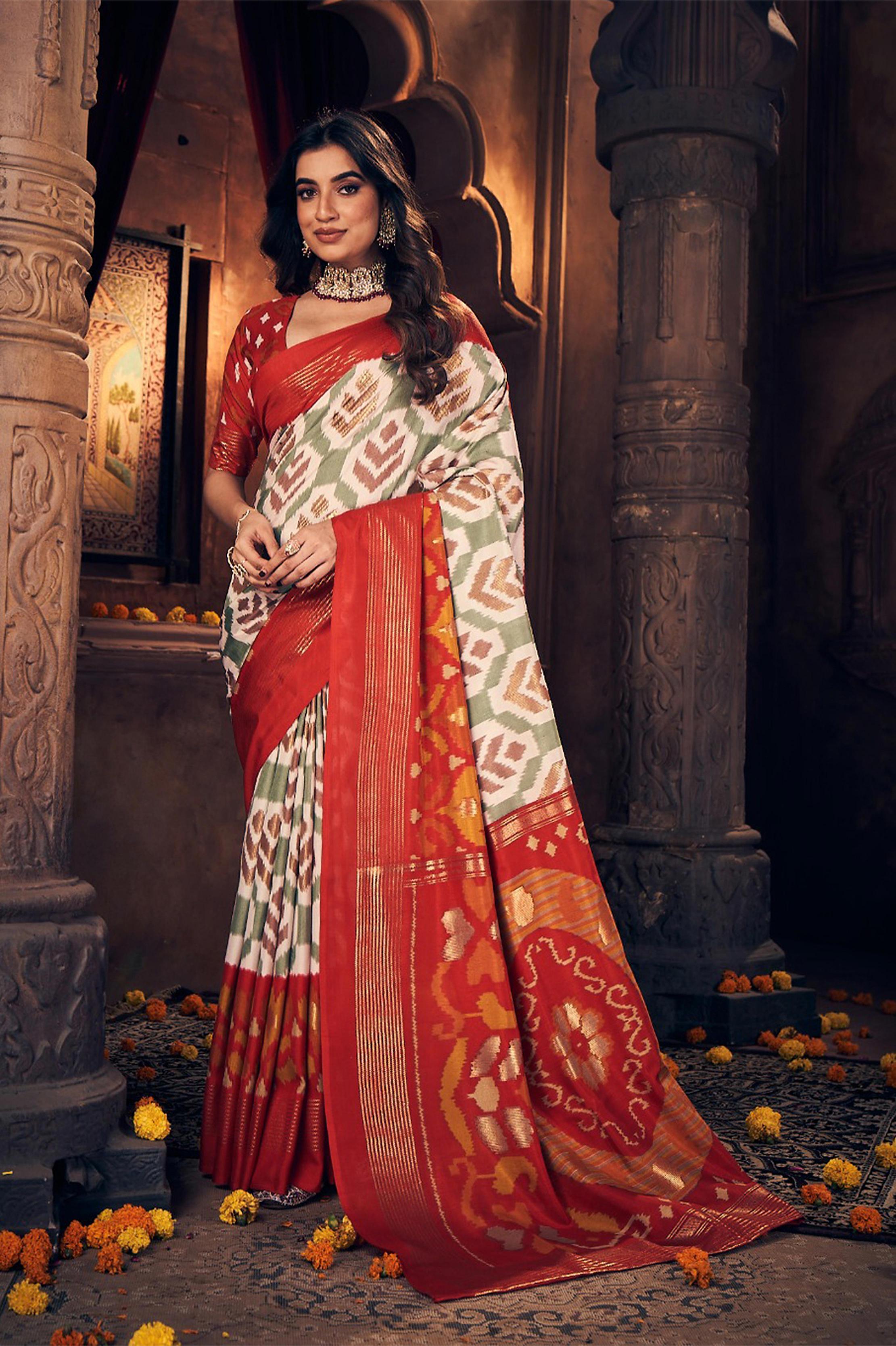 White Velvet Tussar Silk  Saree-KSK2001