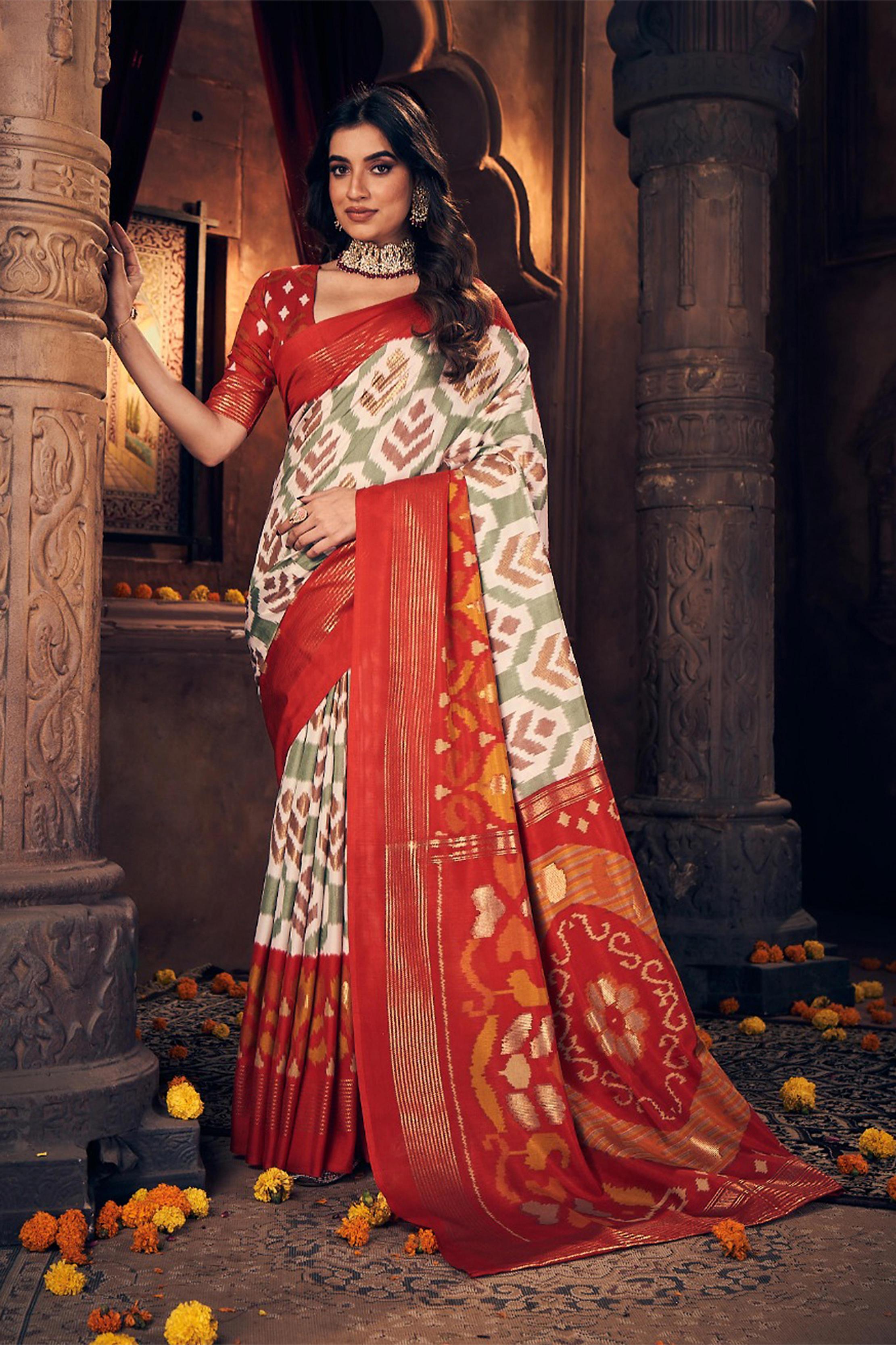 White Velvet Tussar Silk  Saree