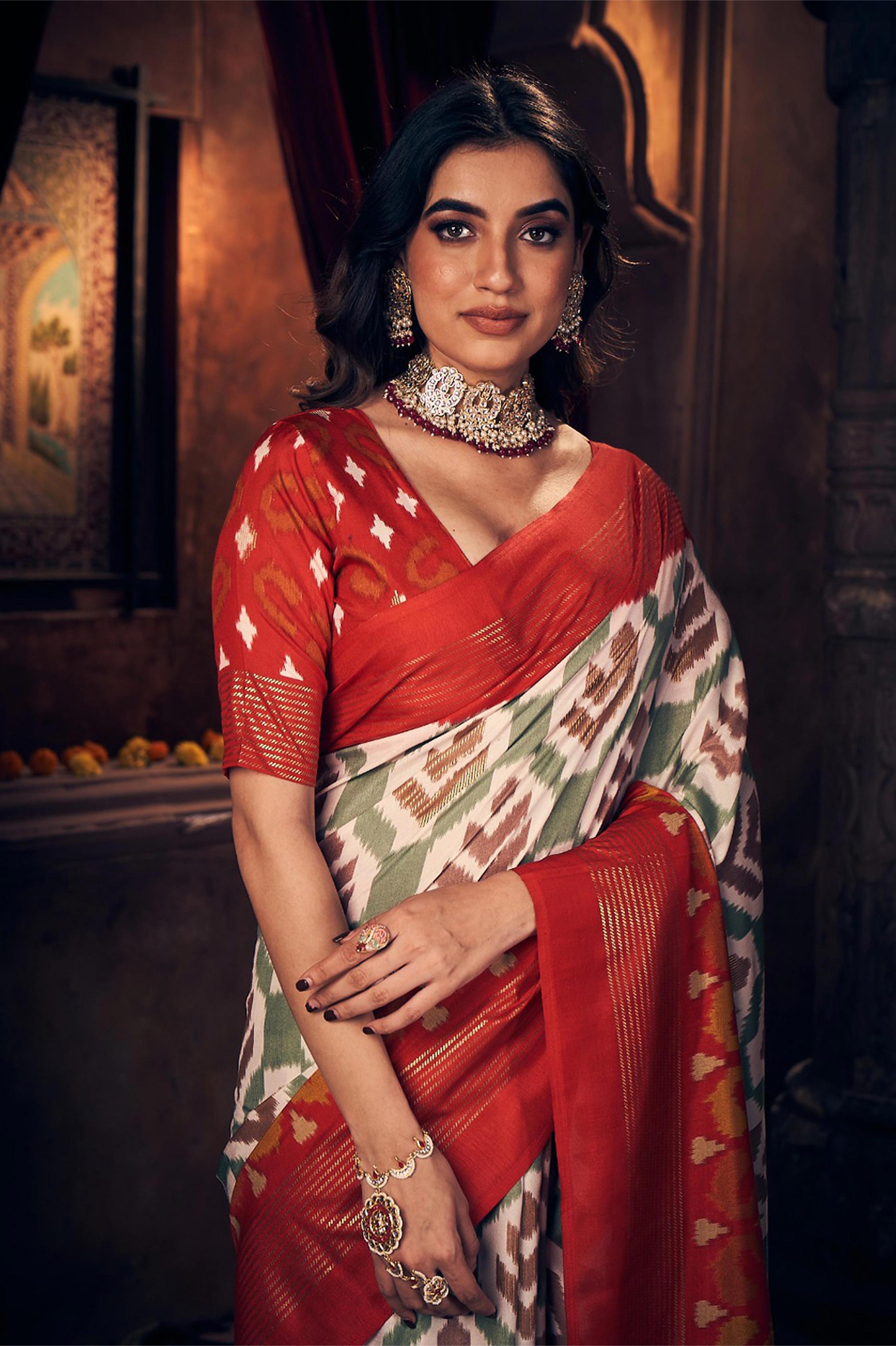 White Velvet Tussar Silk  Saree