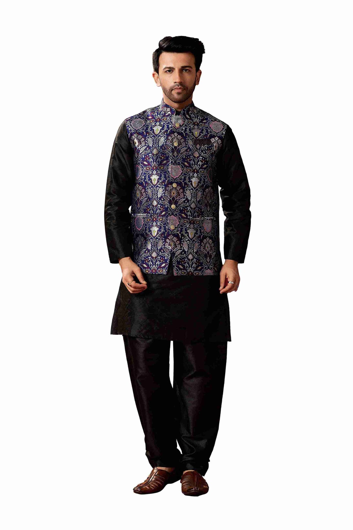 thumbnail image 2 of Men's Silk Kurta Pajama Set - Traditional Indian Banglori Silk Ethnic Wear 2 of 12