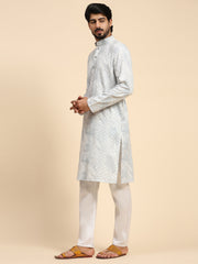 Men's Light Blue Cotton Sequins Kurta Pajama Set