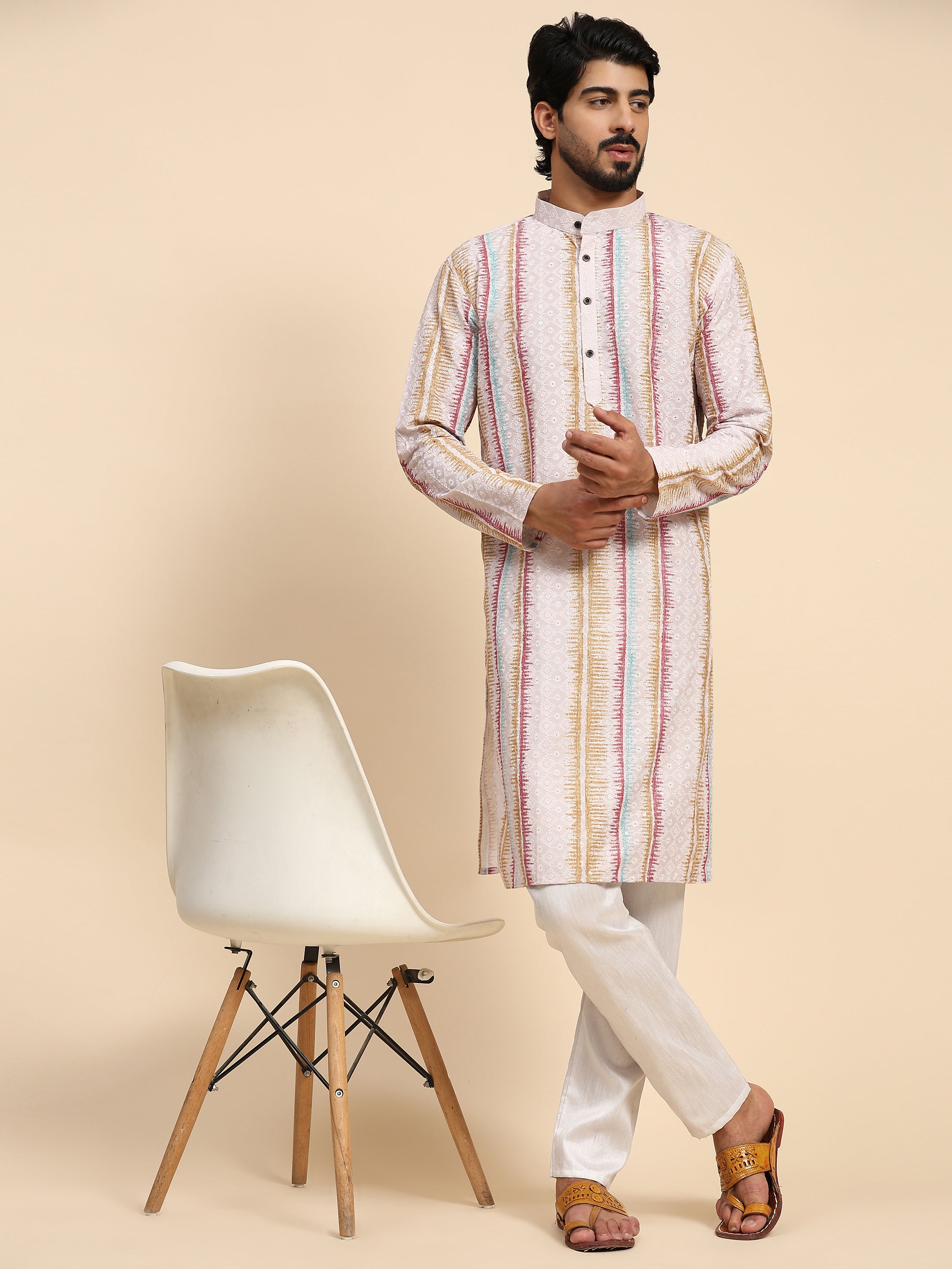 Men's Multi Viscose Cotton Digital Print Kurta Pajama Set