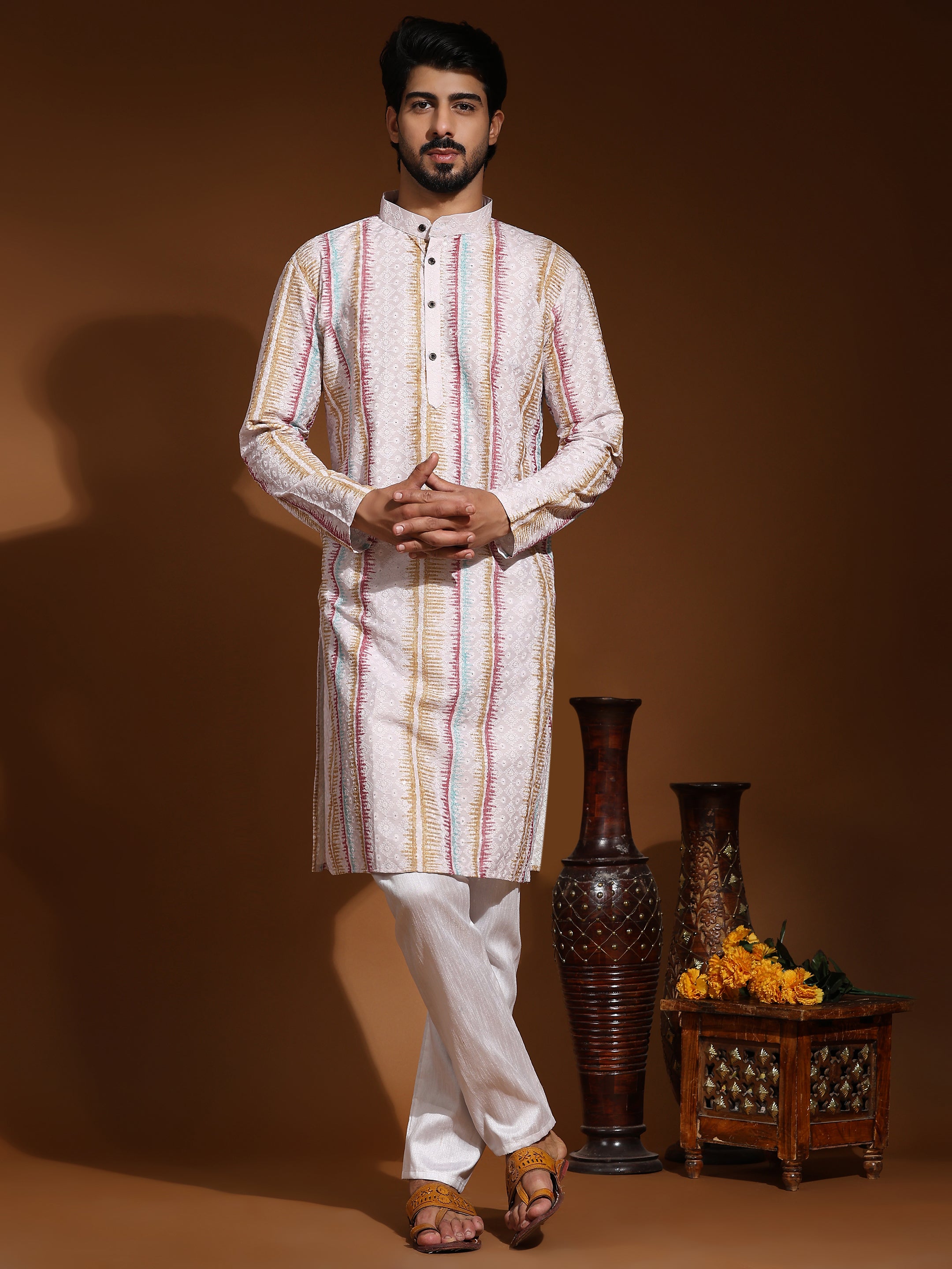 Men's Multi Viscose Cotton Digital Print Kurta Pajama Set