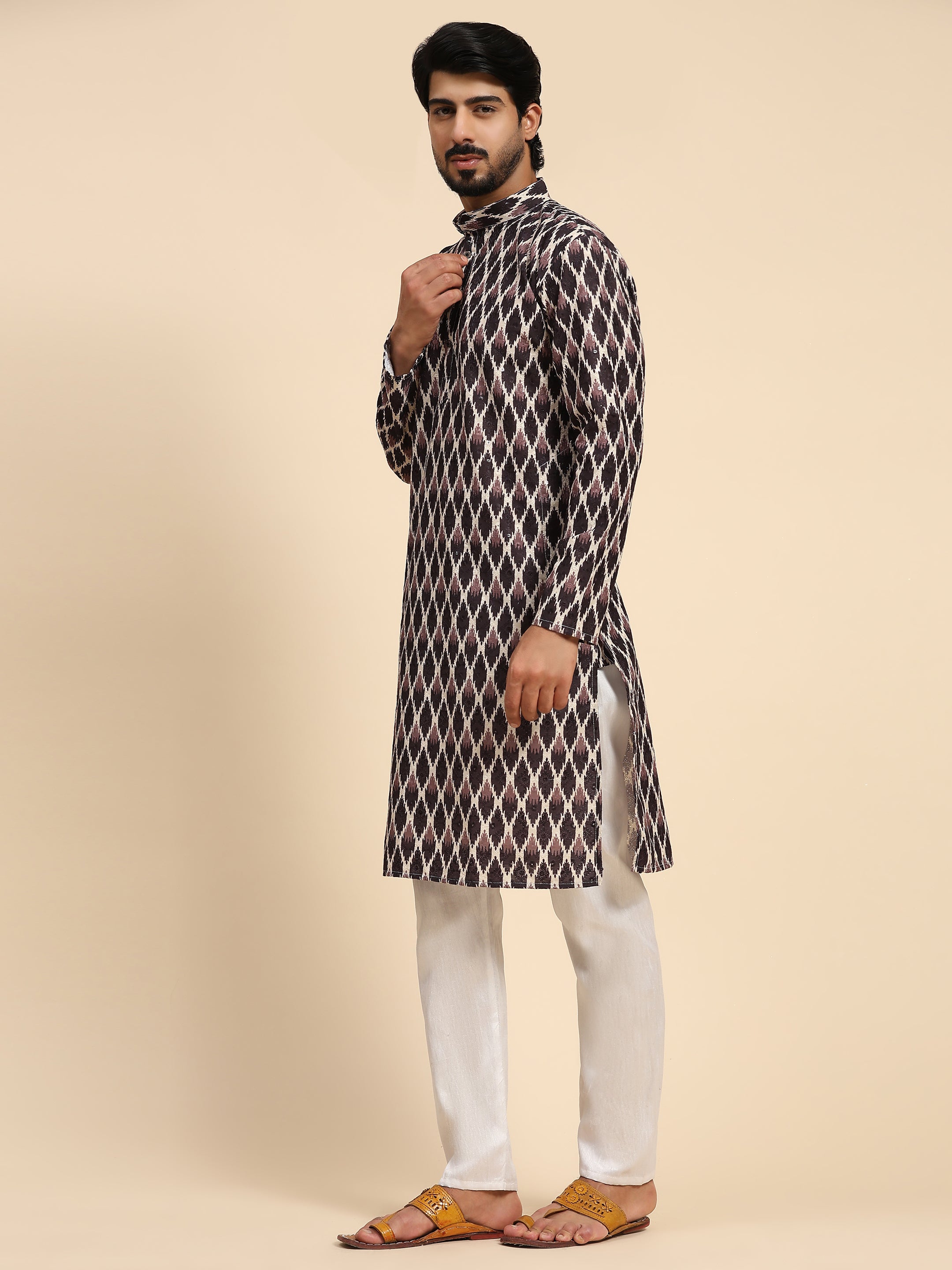 Men's Multi Viscose Cotton Digital Print Kurta Pajama Set