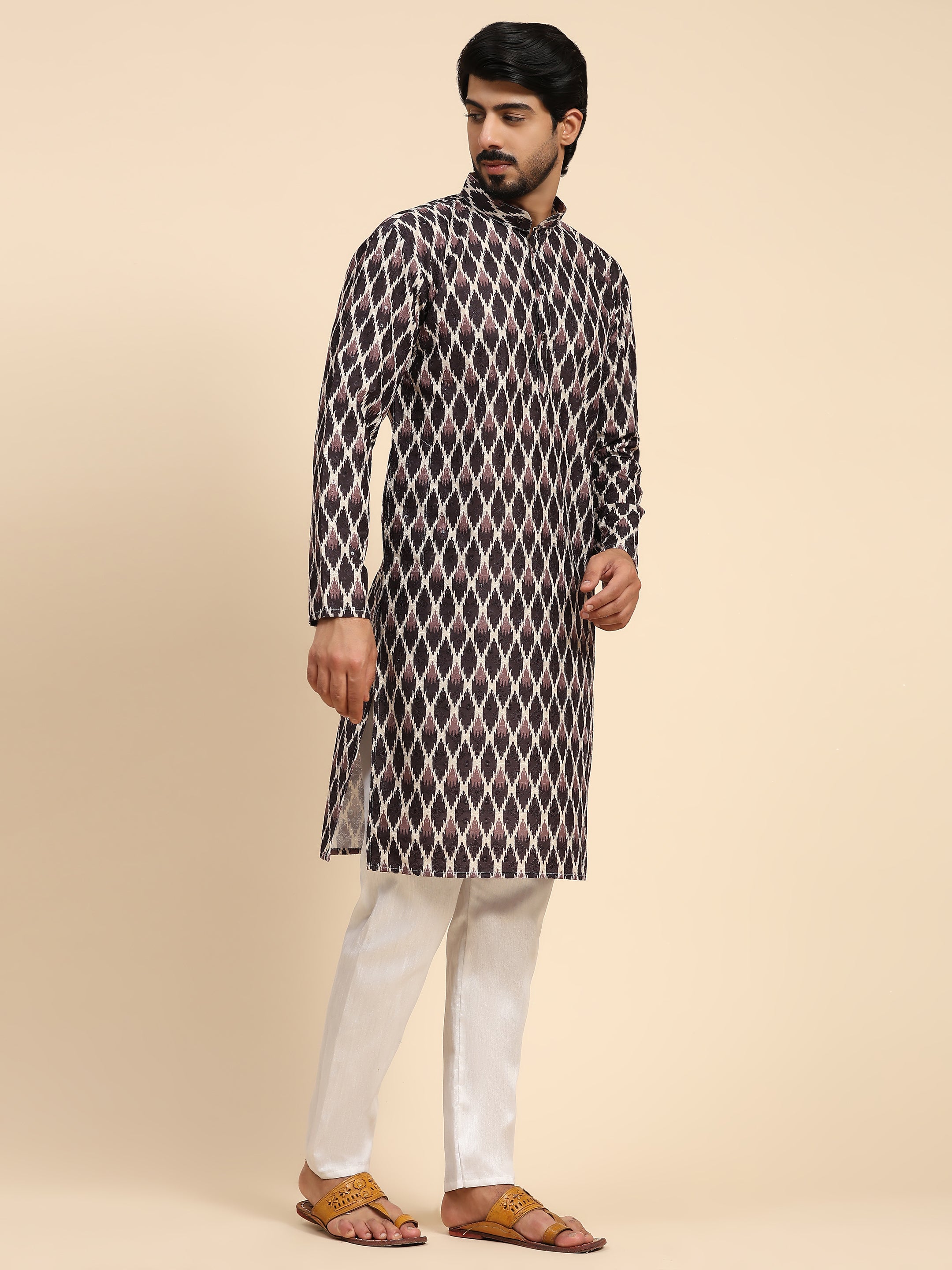 Men's Multi Viscose Cotton Digital Print Kurta Pajama Set