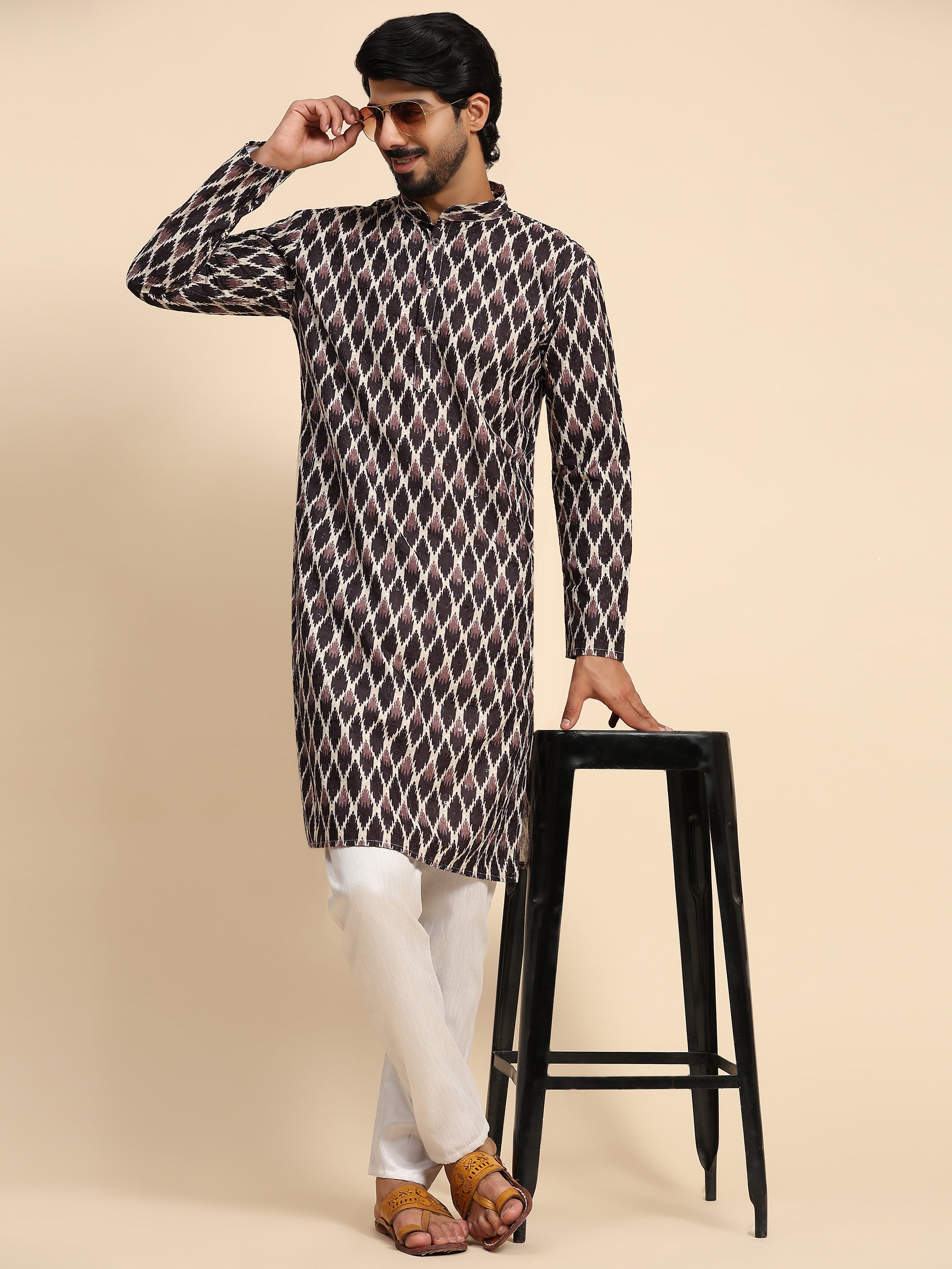 Men's Multi Viscose Cotton Digital Print Kurta Pajama Set