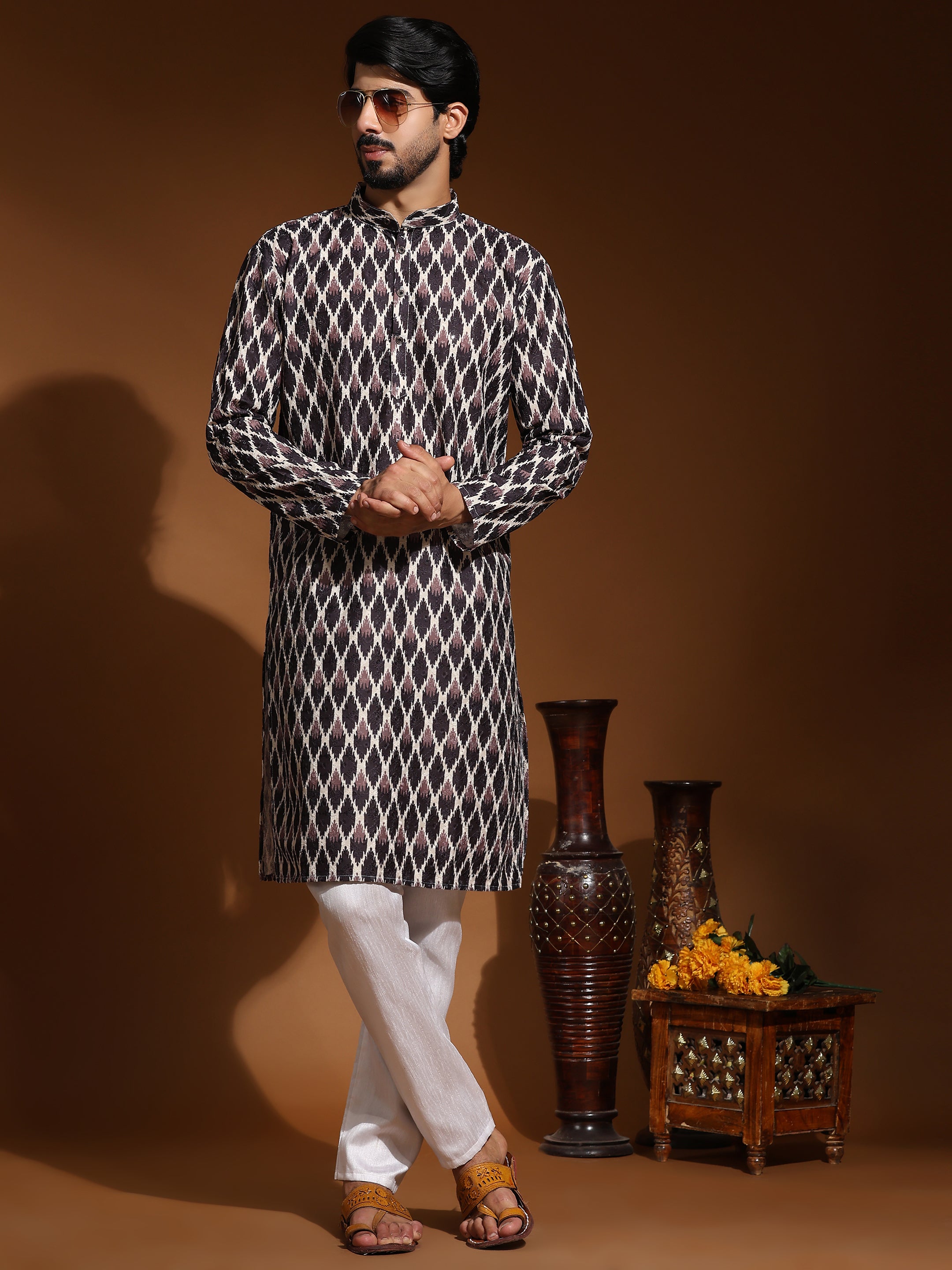 Men's Multi Viscose Cotton Digital Print Kurta Pajama Set