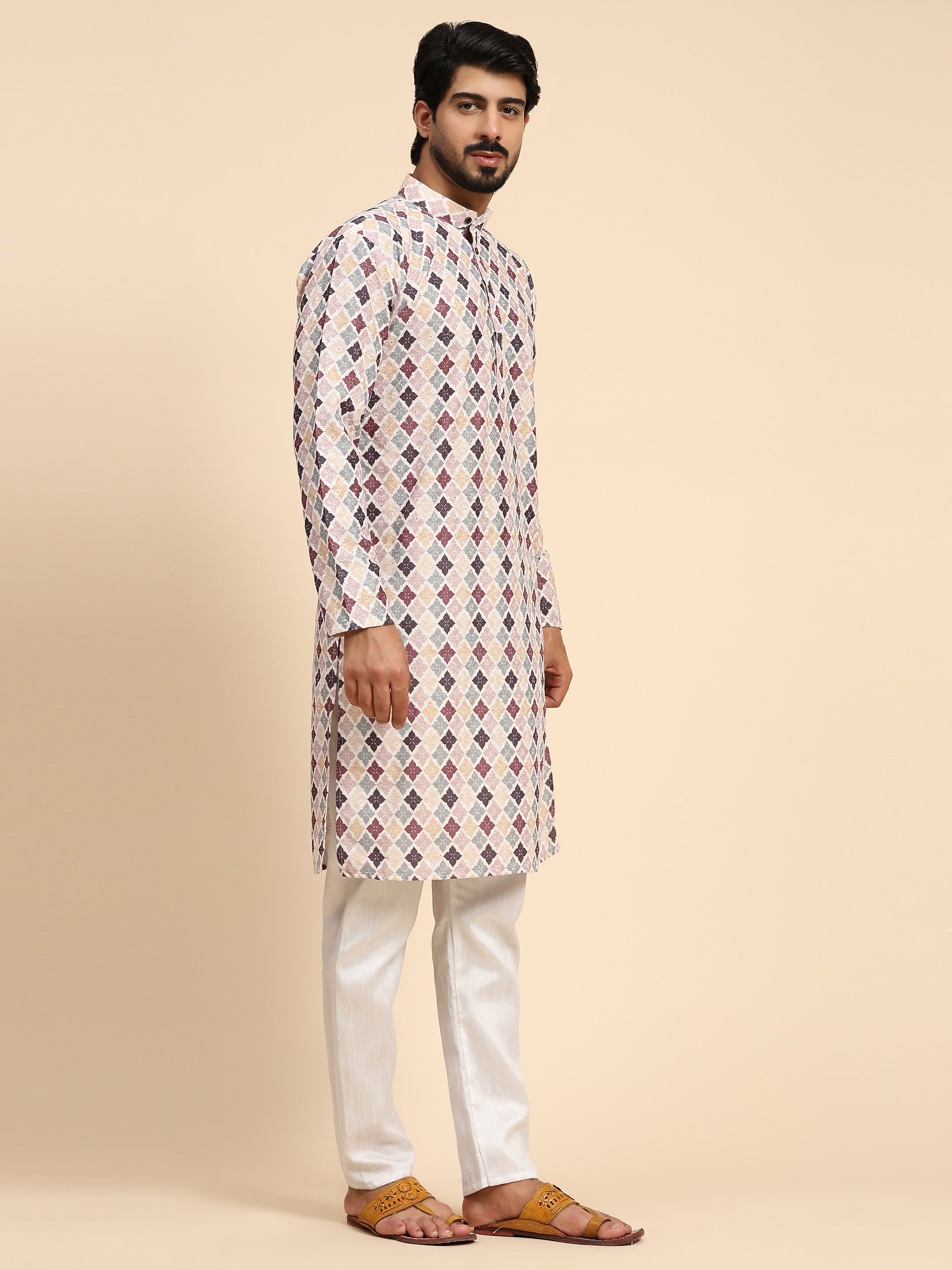 Men's Multi Viscose Cotton Digital Print Kurta Pajama Set