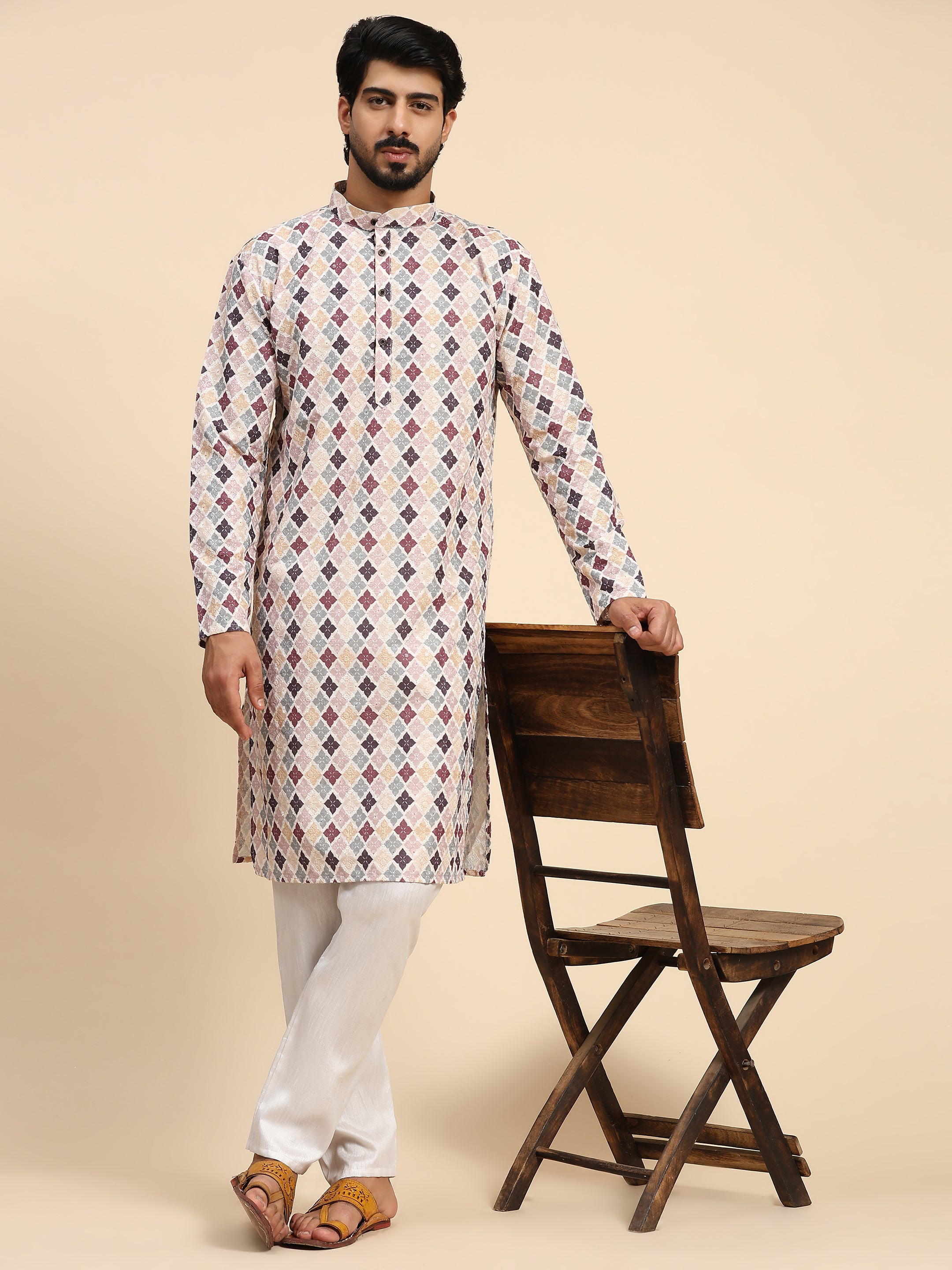 Men's Multi Viscose Cotton Digital Print Kurta Pajama Set