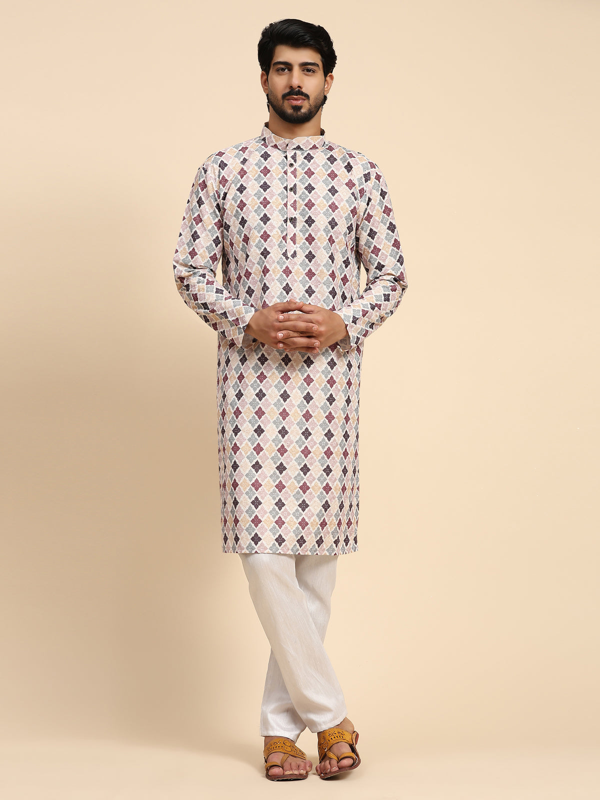 Men's Multi Viscose Cotton Digital Print Kurta Pajama Set