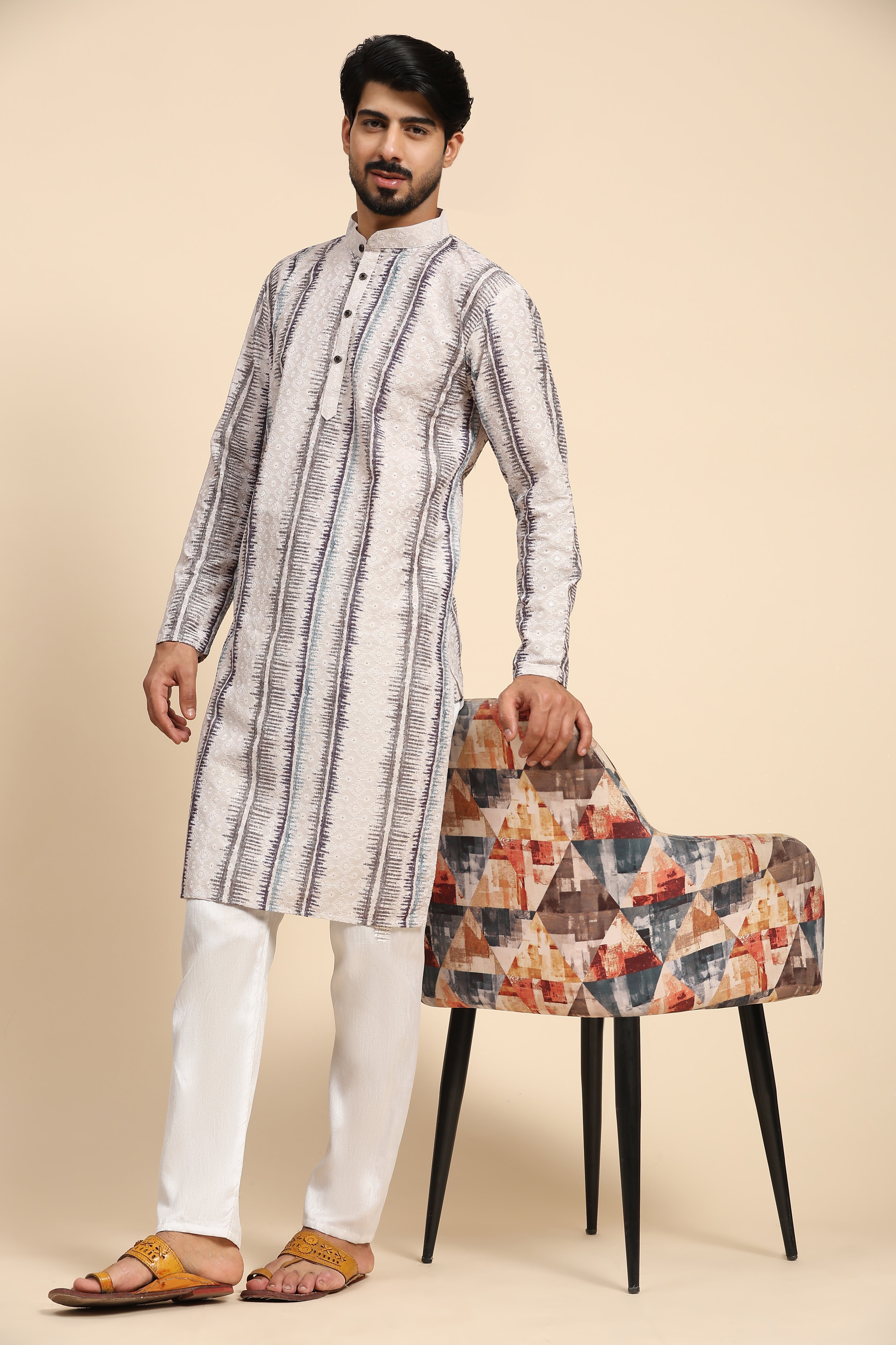 Men's Multi Viscose Cotton Digital Print Kurta Pajama Set