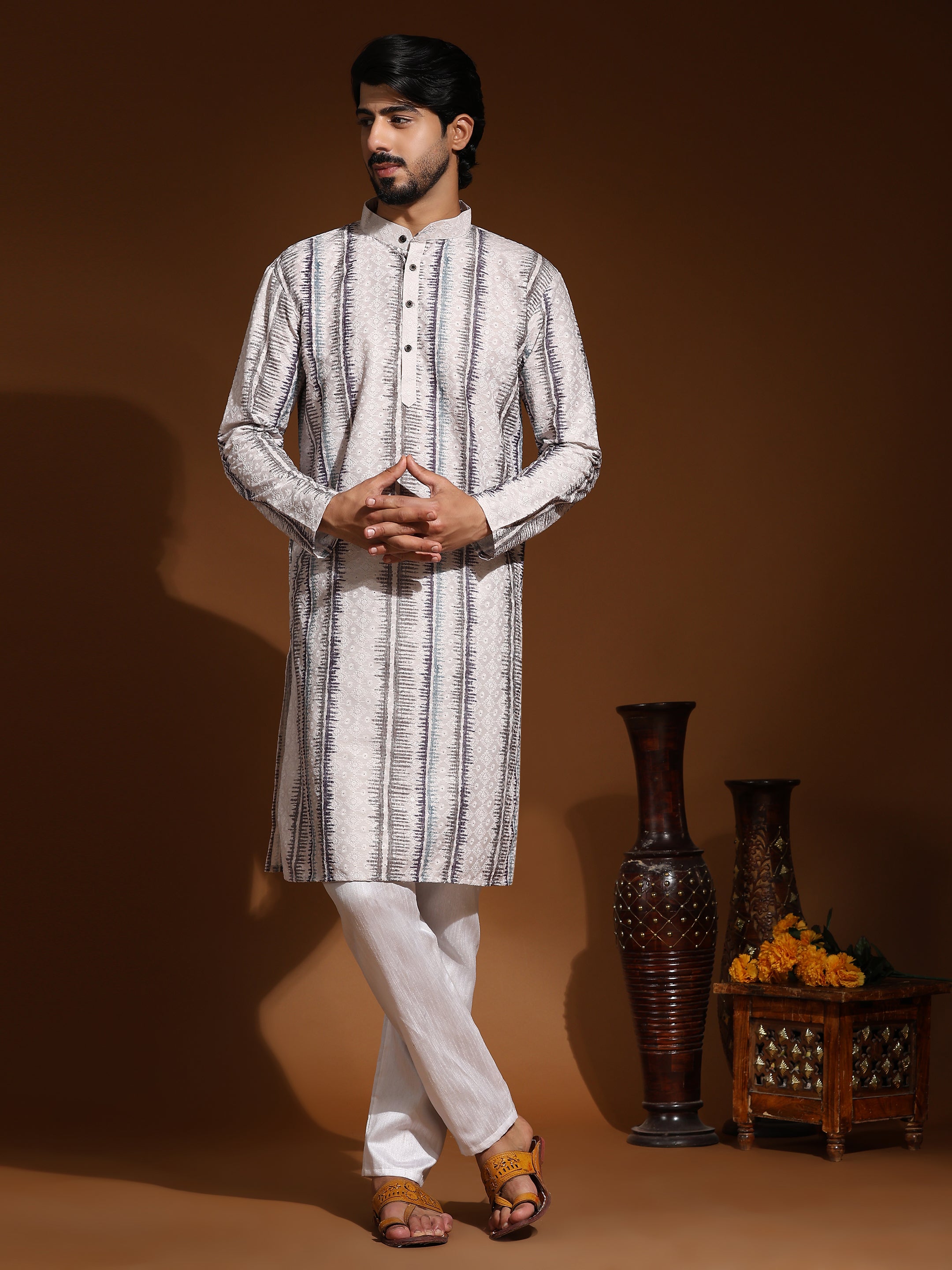 Men's Multi Viscose Cotton Digital Print Kurta Pajama Set