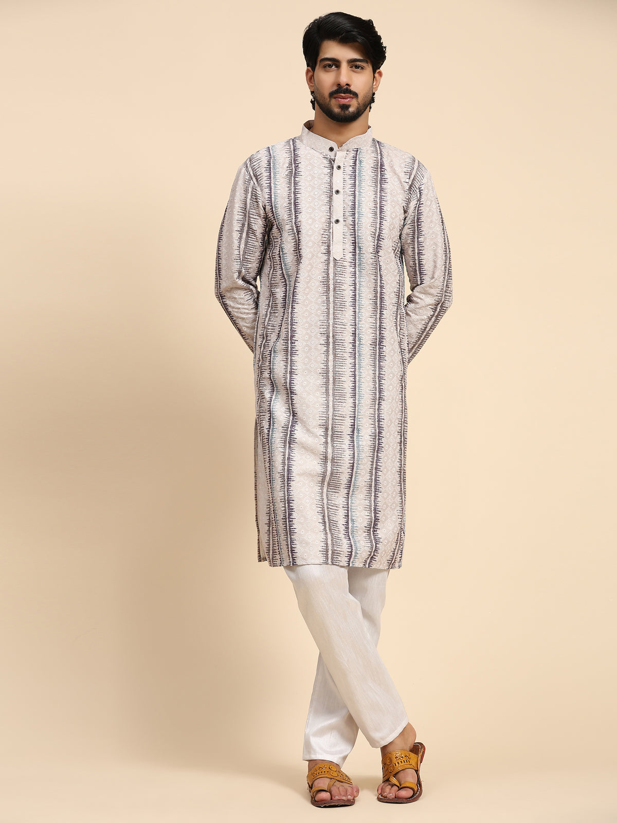 Men's Multi Viscose Cotton Digital Print Kurta Pajama Set