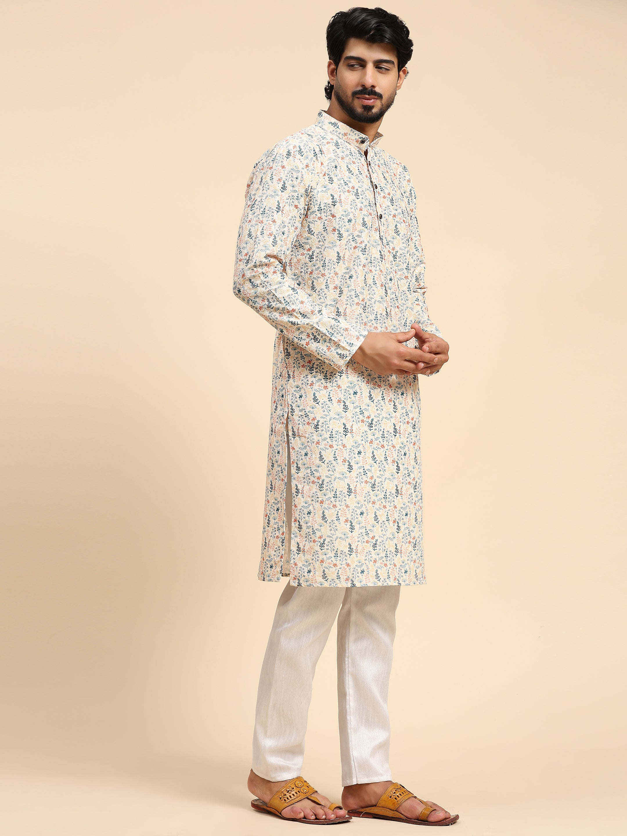 Men's Multi Viscose Cotton Digital Print Kurta Pajama Set