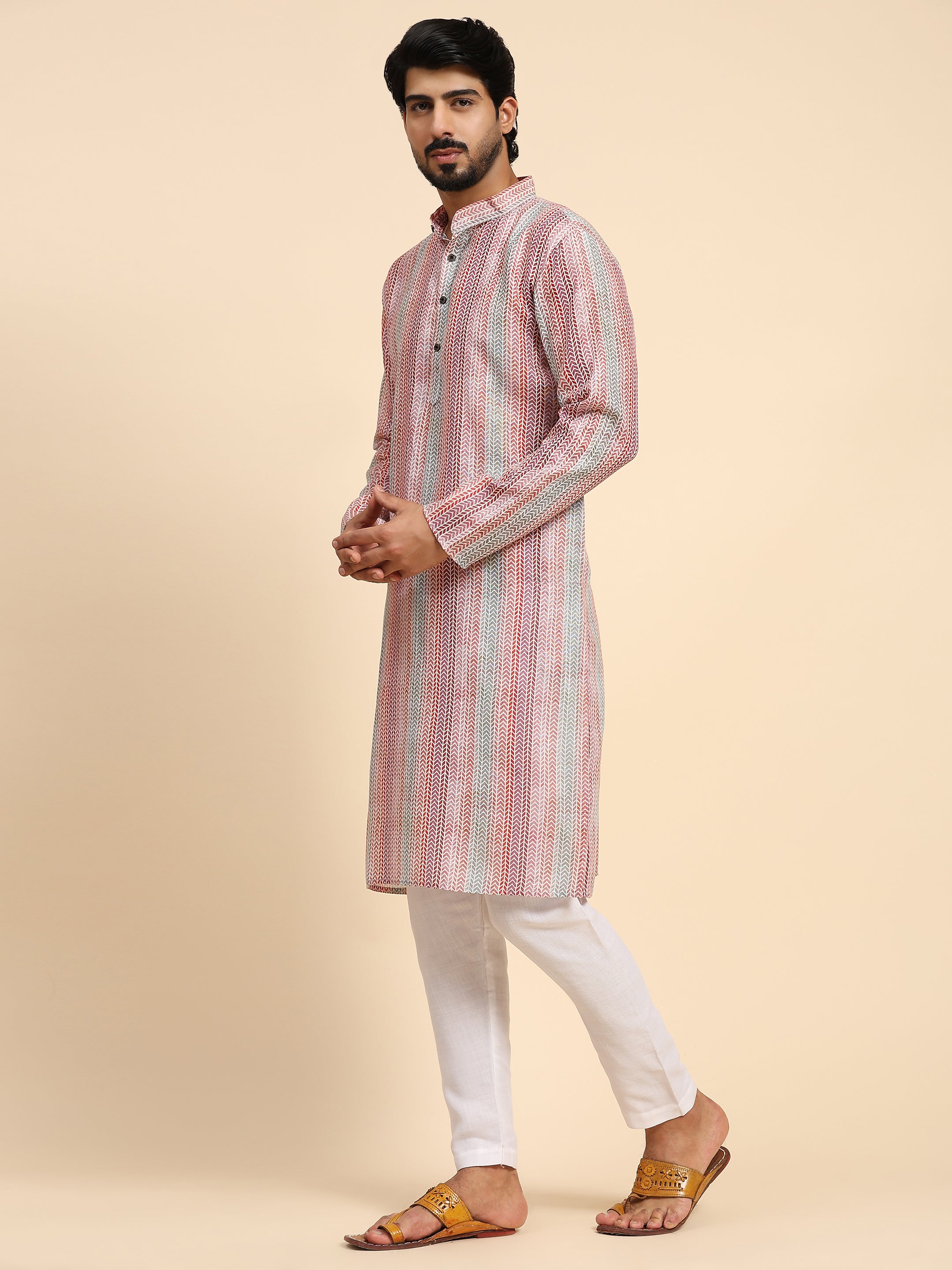 Men's Multi Viscose Cotton Digital Print Kurta Pajama Set