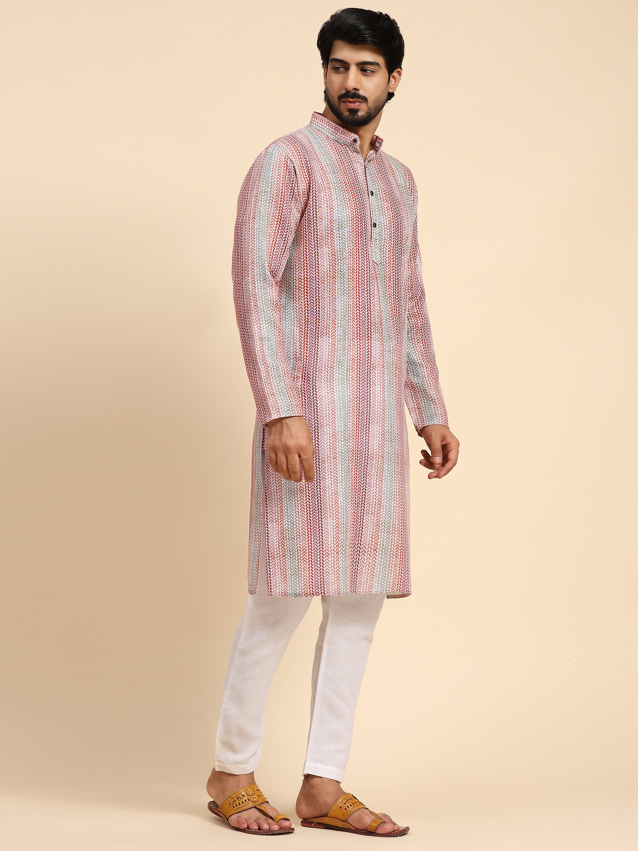 Men's Multi Viscose Cotton Digital Print Kurta Pajama Set