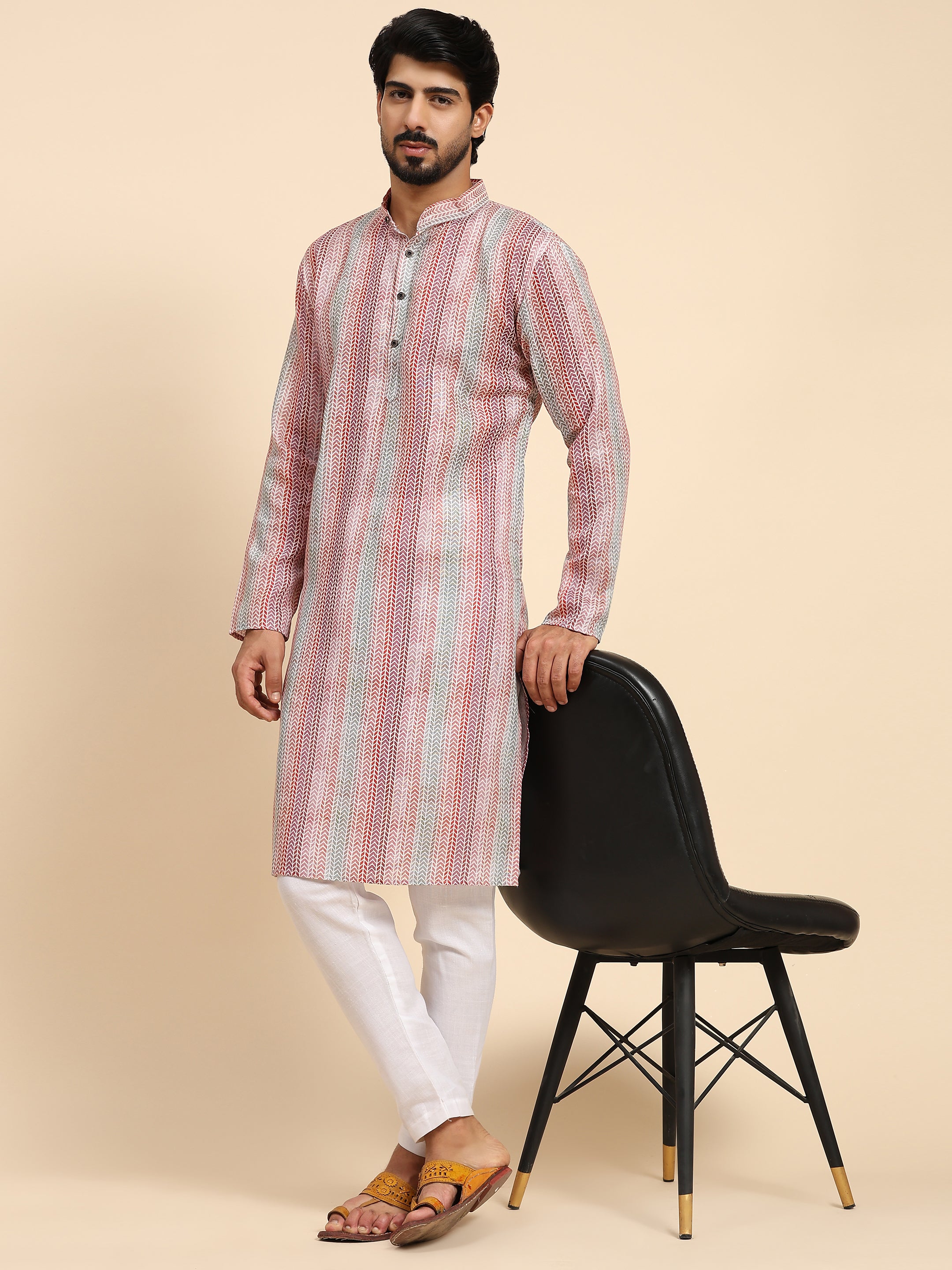 Men's Multi Viscose Cotton Digital Print Kurta Pajama Set