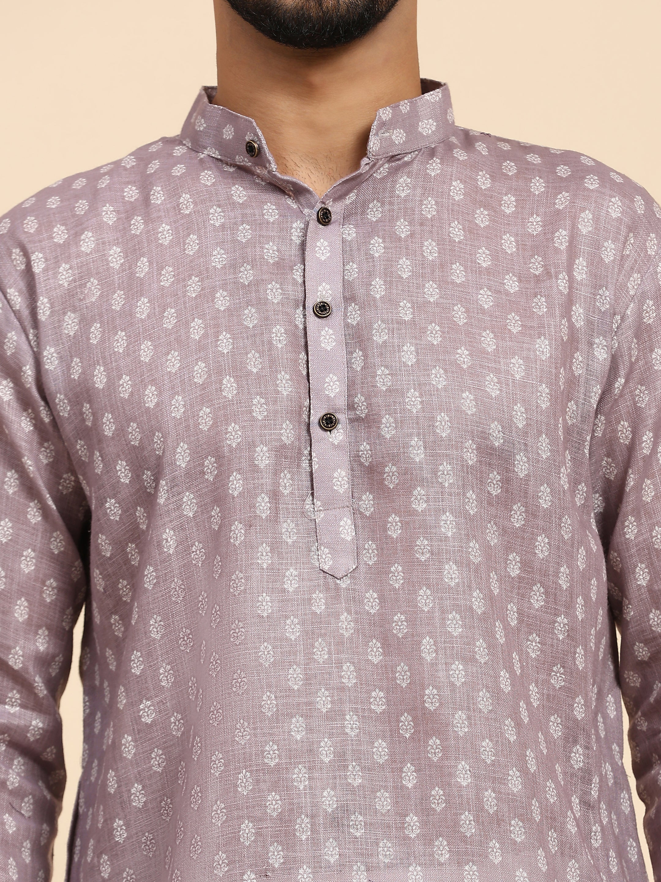 Men's Purple Linen Motif Digital Print Kurta Pajama Set