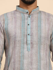 Ensemble pyjama Kurta à imprimé numérique en lin multicolore pour homme